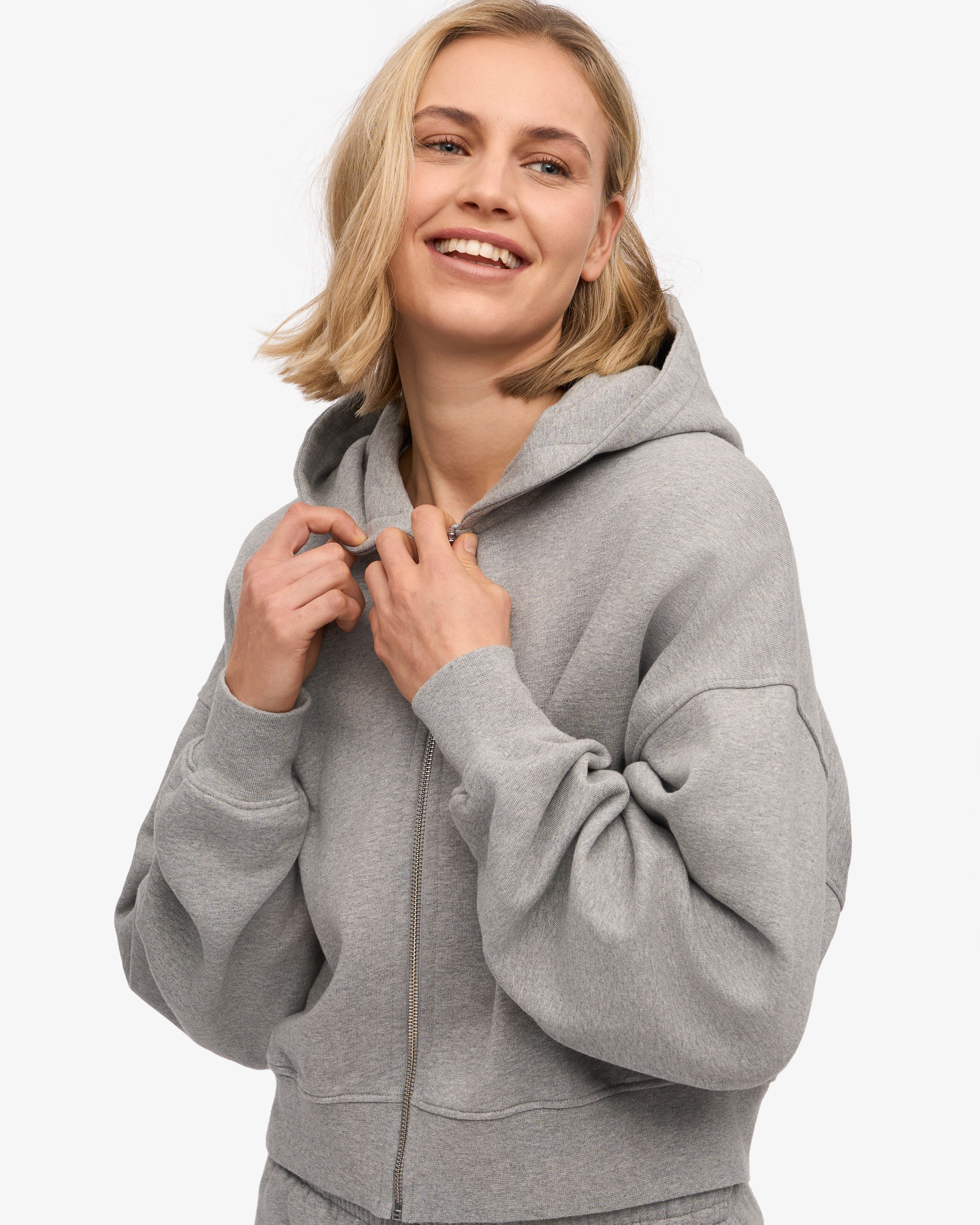 Organic Crop Zip Hoodie - Heather Grey | Eco-Friendly Women's Fashion for Casual Wear & Street Style