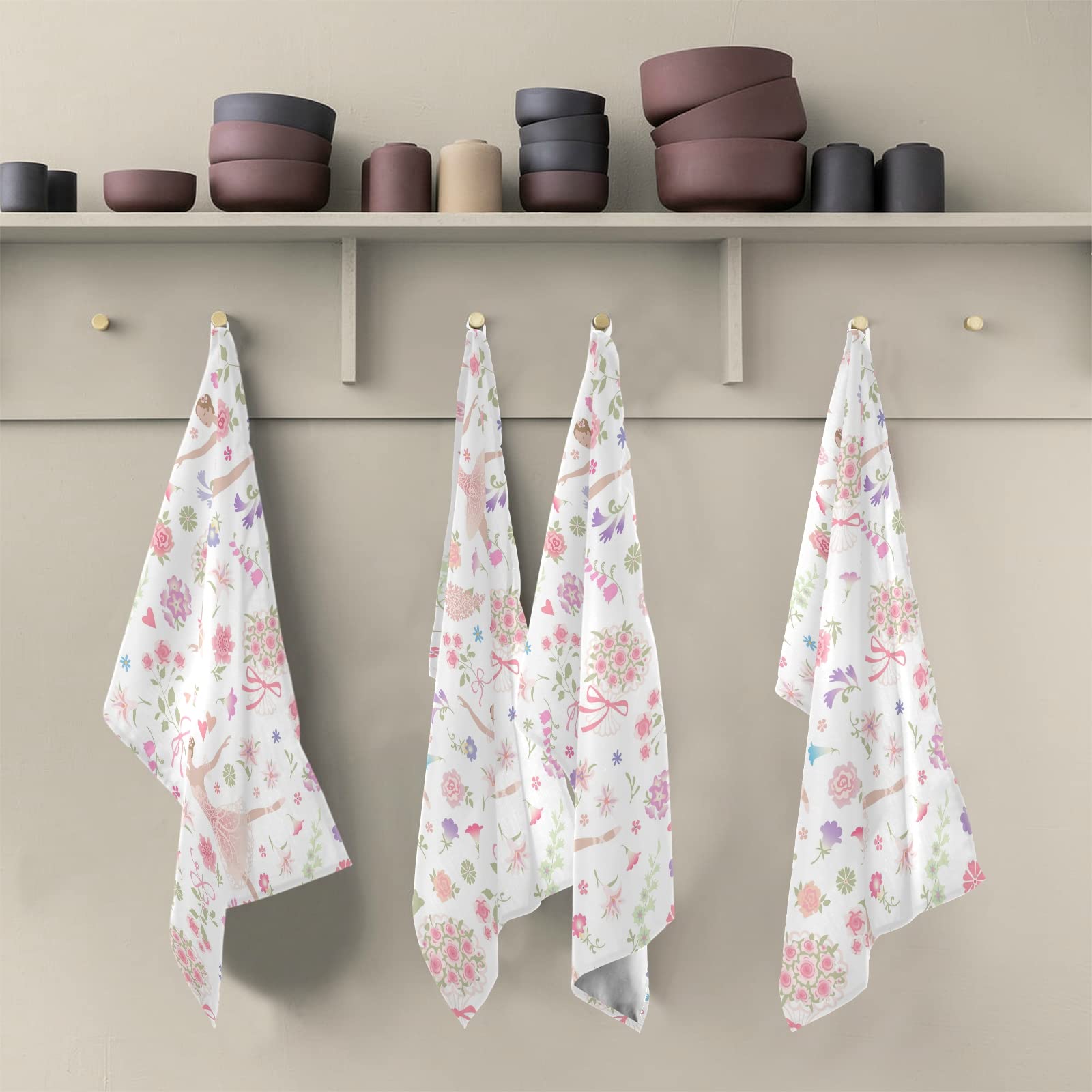 ALAZA Super Absorbent Kitchen Towels - 18x28 Inch Soft Dish Cloths & Tea Towels with Ballerina Floral Heart Design (1 Pack) - Perfect for Dish Drying, Bar Cleaning & Home Decor
