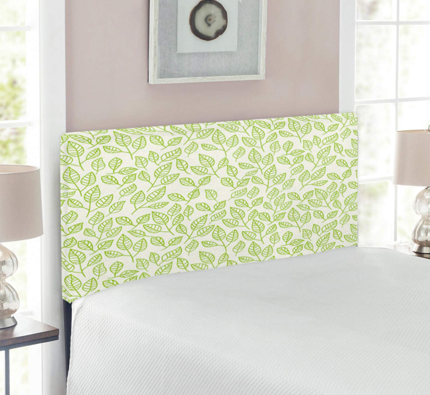 Ambesonne Leaf Headboard - Modern Upholstered Metal Bed Frame with Memory Foam, Twin Size, Green Ecru | Watercolor Green Tea Leaves & Branches Contemporary Art Design | Perfect for Bedroom Decor, Guest Rooms & Cozy Home Makeovers