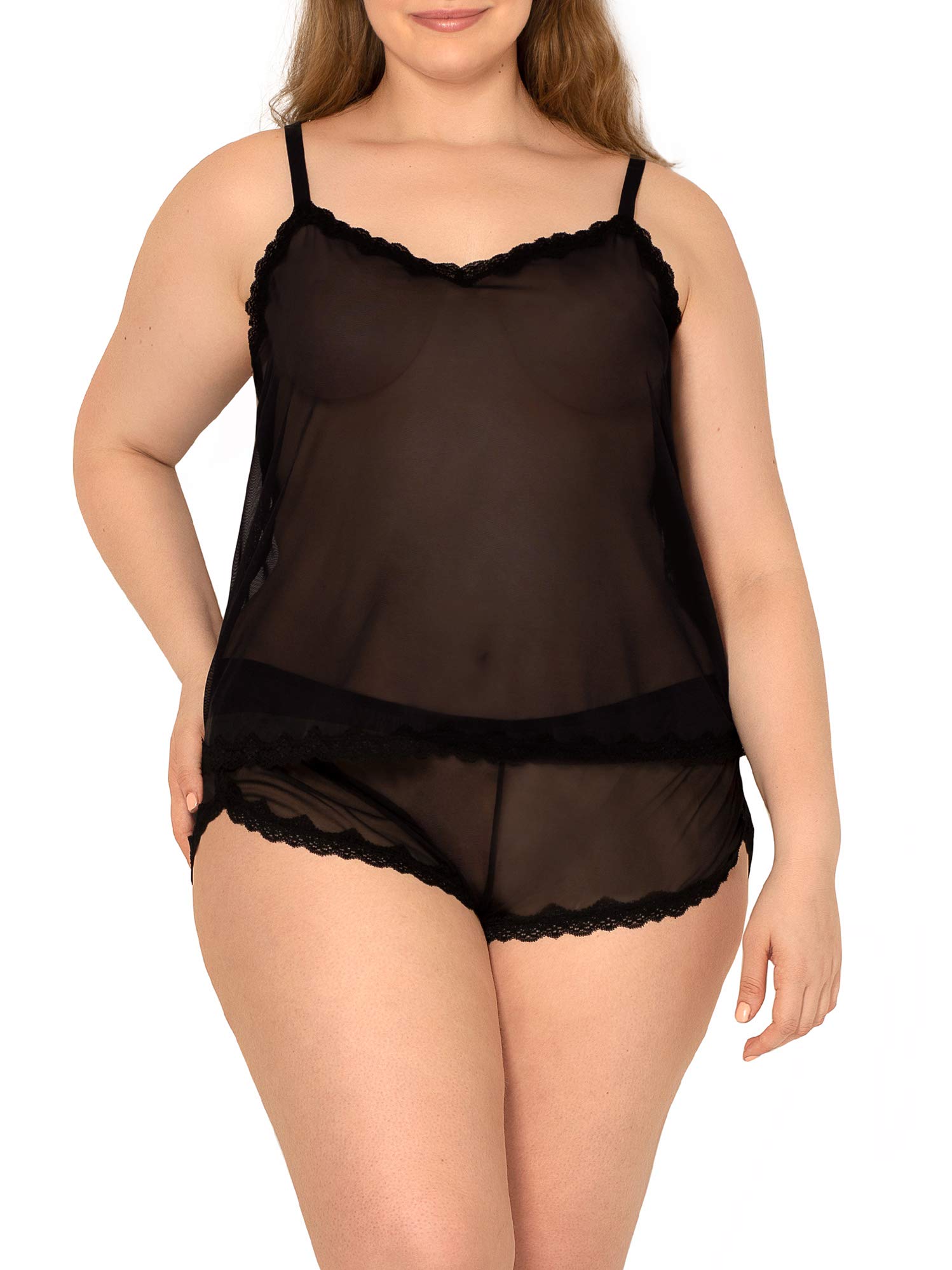 Smart & Sexy Women's Mesh Cami & Shorts Sleep Set - Comfortable Lingerie Pajama Set for Sleepwear, Lounge & Bedtime - Perfect for Valentine's Day, Honeymoon & Romantic Nights