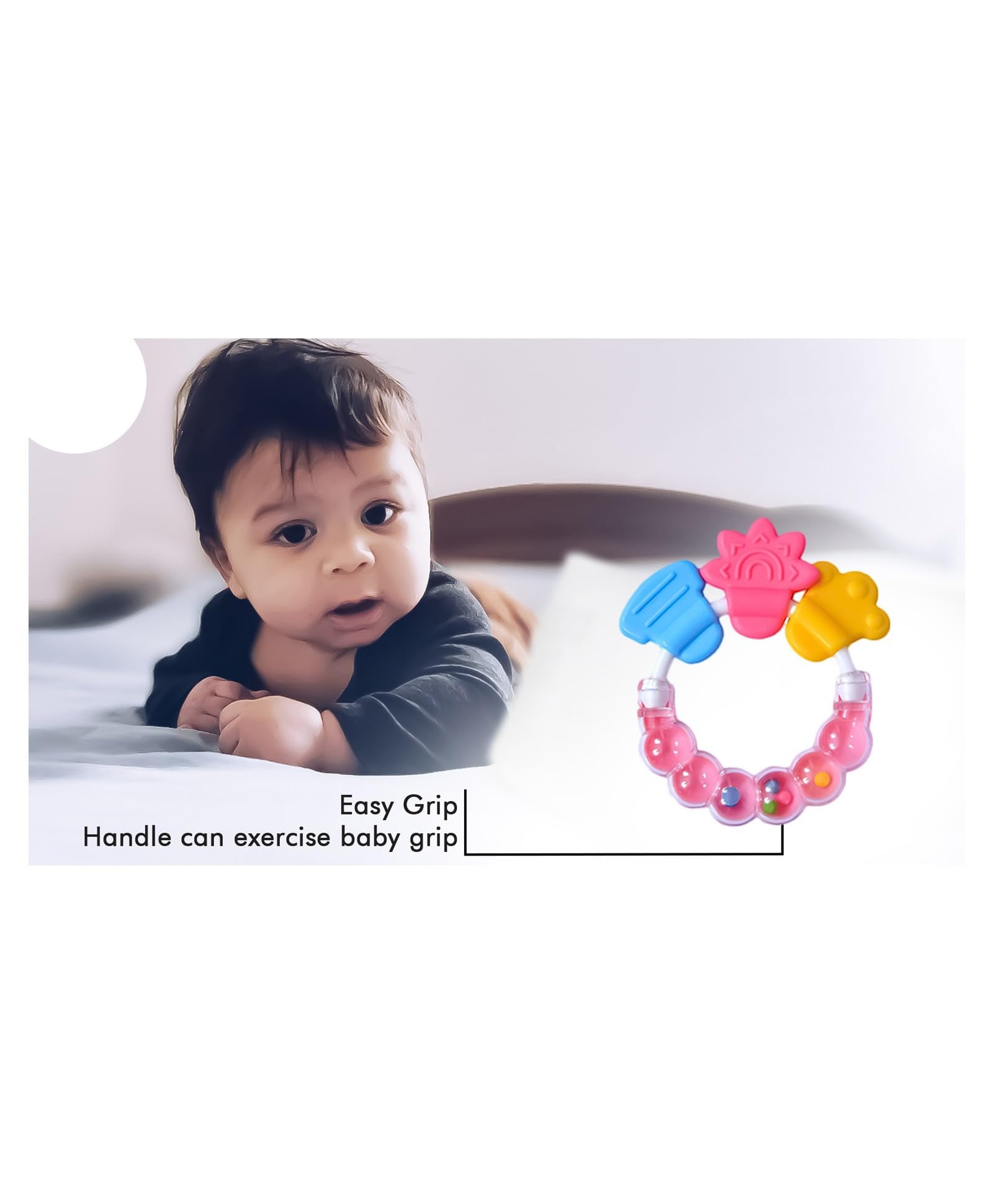 Sparkle Joy Baby Rattle Teething Toys - BPA-Free Natural Teether for Infants & Toddlers - Soft Pink Baby Chew Toy for Soothing Sore Gums | Perfect for Newborns, Crawling & Sensory Play