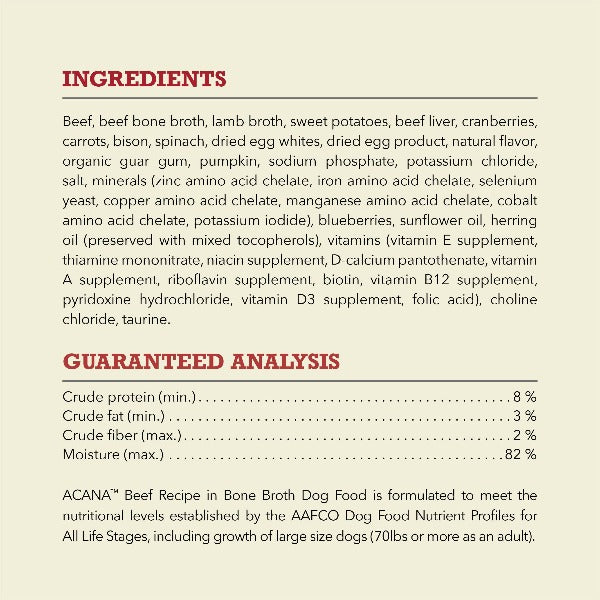 ACANA Beef Recipe in Bone Broth Canned Dog Food - High Protein Grain-Free Wet Dog Food for Adult Dogs - Perfect for Picky Eaters & Digestive Health Support
