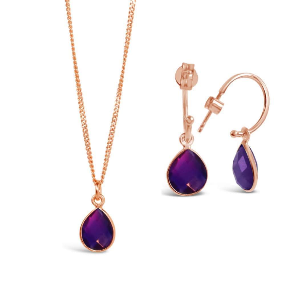 Amethyst Hoop Earrings for Women - 14K Rose Gold February Birthstone Jewelry - Perfect Gift for Valentine's Day, Anniversary & Special Occasions