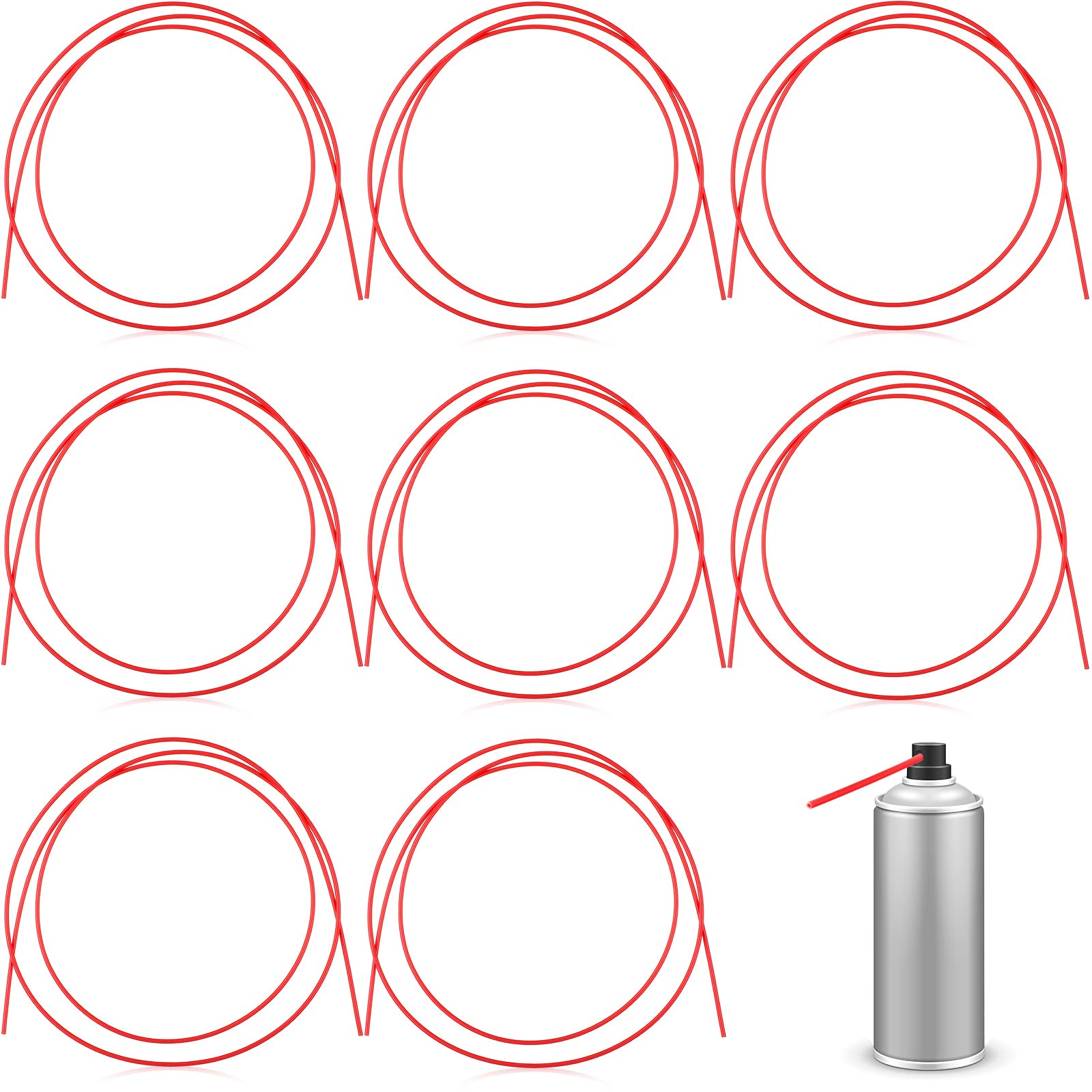 Flexible Spray Can Replacement Straws - 51.1 Inch Red Plastic Extension Nozzles (8 Pack) for Easy Painting, Lubrication & DIY Projects - Perfect for Automotive, Home Improvement & Craft Applications