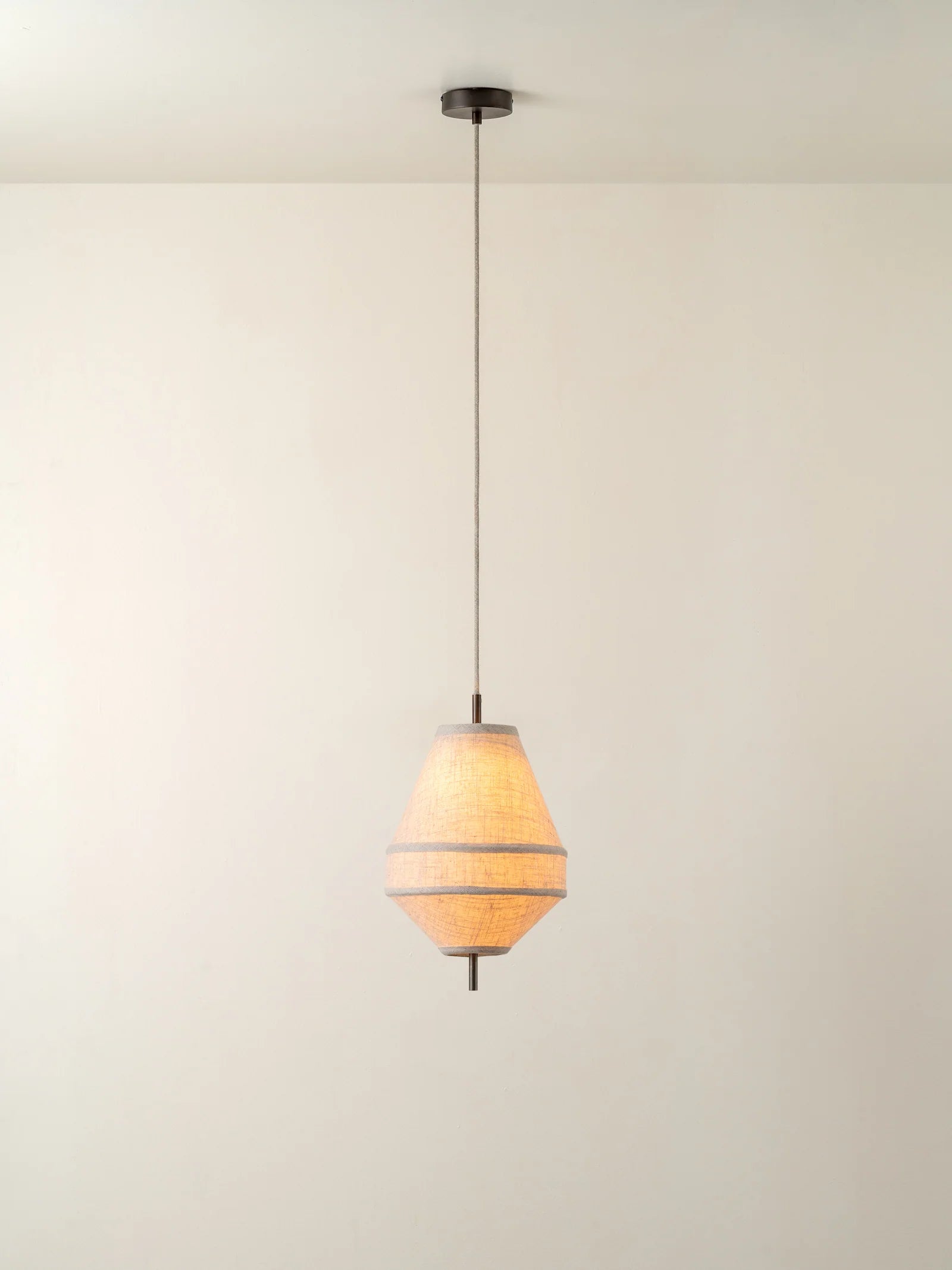 Solara Small Aged Brass and Layered Natural Linen Pendant Light - Vintage Industrial Ceiling Fixture for Dining Room, Kitchen, or Bedroom Lighting