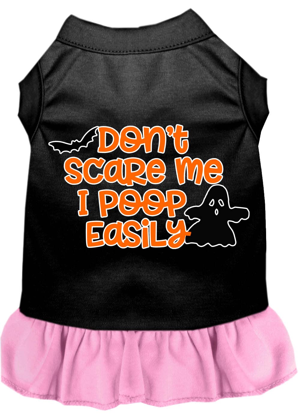 Halloween Pet Costume for Dogs & Cats - 'Don't Scare Me, I Poop Easily' Funny Printed Dog Dress & Cat Outfit, Black with Light Pink, Size XL (14-20 lbs) - Perfect for Halloween Parties, Pet Parades & Photo Shoots