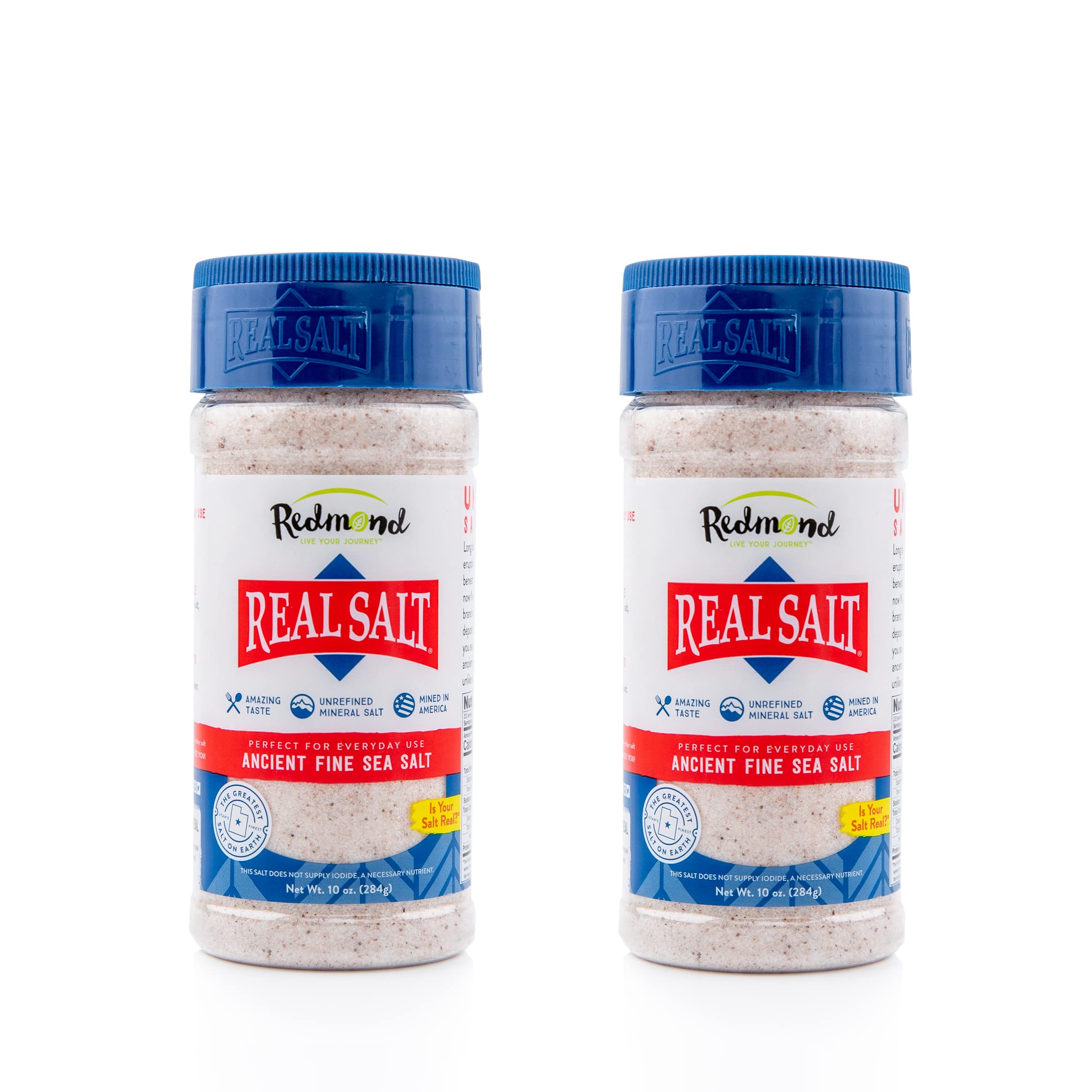 Redmond Real Sea Salt - Natural Unrefined Gluten-Free Fine Grain Salt, 10 Ounce Shaker (2 Pack) | Perfect for Cooking, Baking & Seasoning