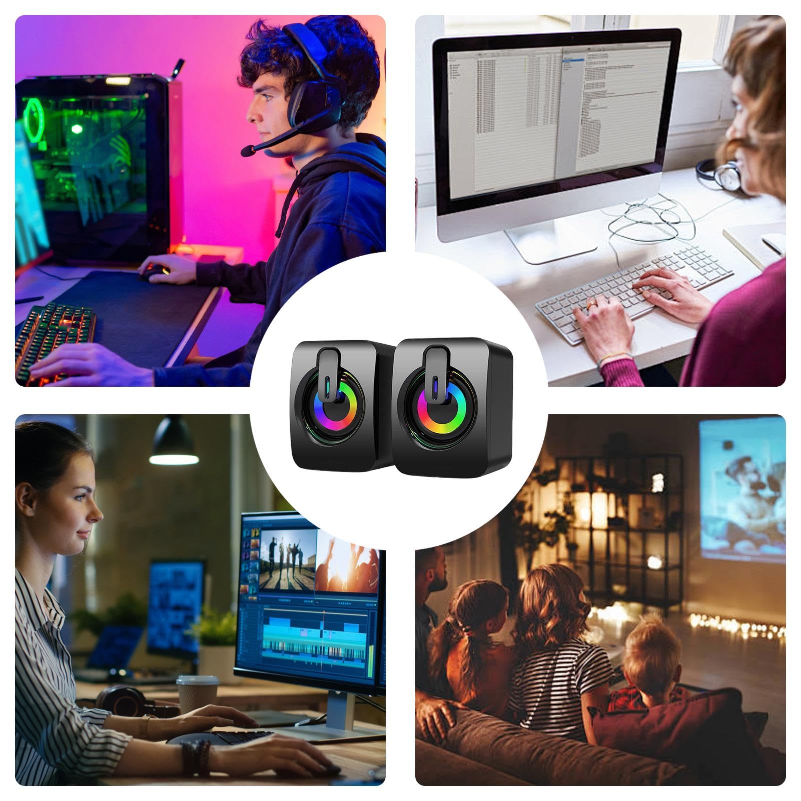zwxqe Desktop Speakers | Wired Plug Speakers for Computer Desk, TV Stand, Bedside | High-Quality Audio for Entertainment, Gaming, and Music | Compact & Sturdy Design for Home and Office Use