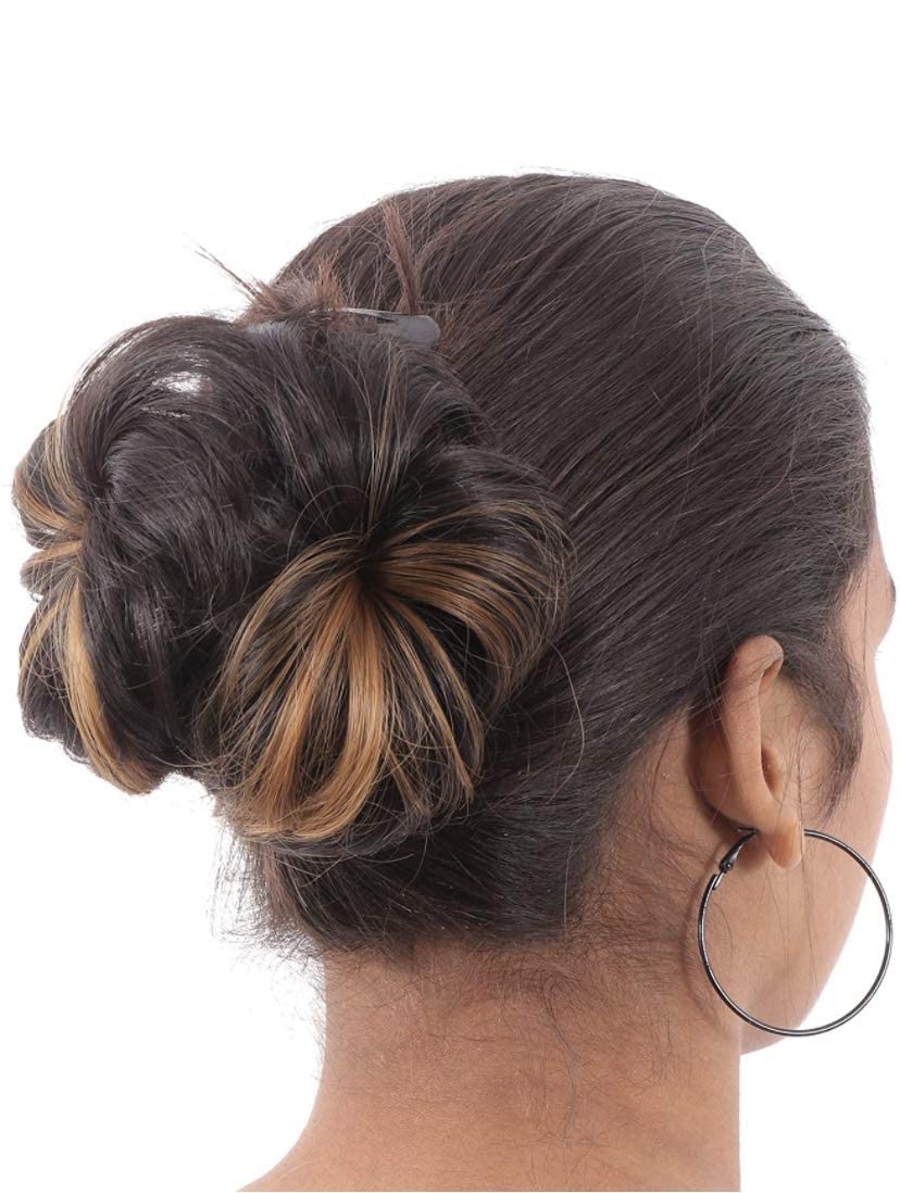 MoonEyes Golden Highlighted Synthetic Hair Bun for Women - Perfect for Cosplay, Prom, Weddings & Special Occasions