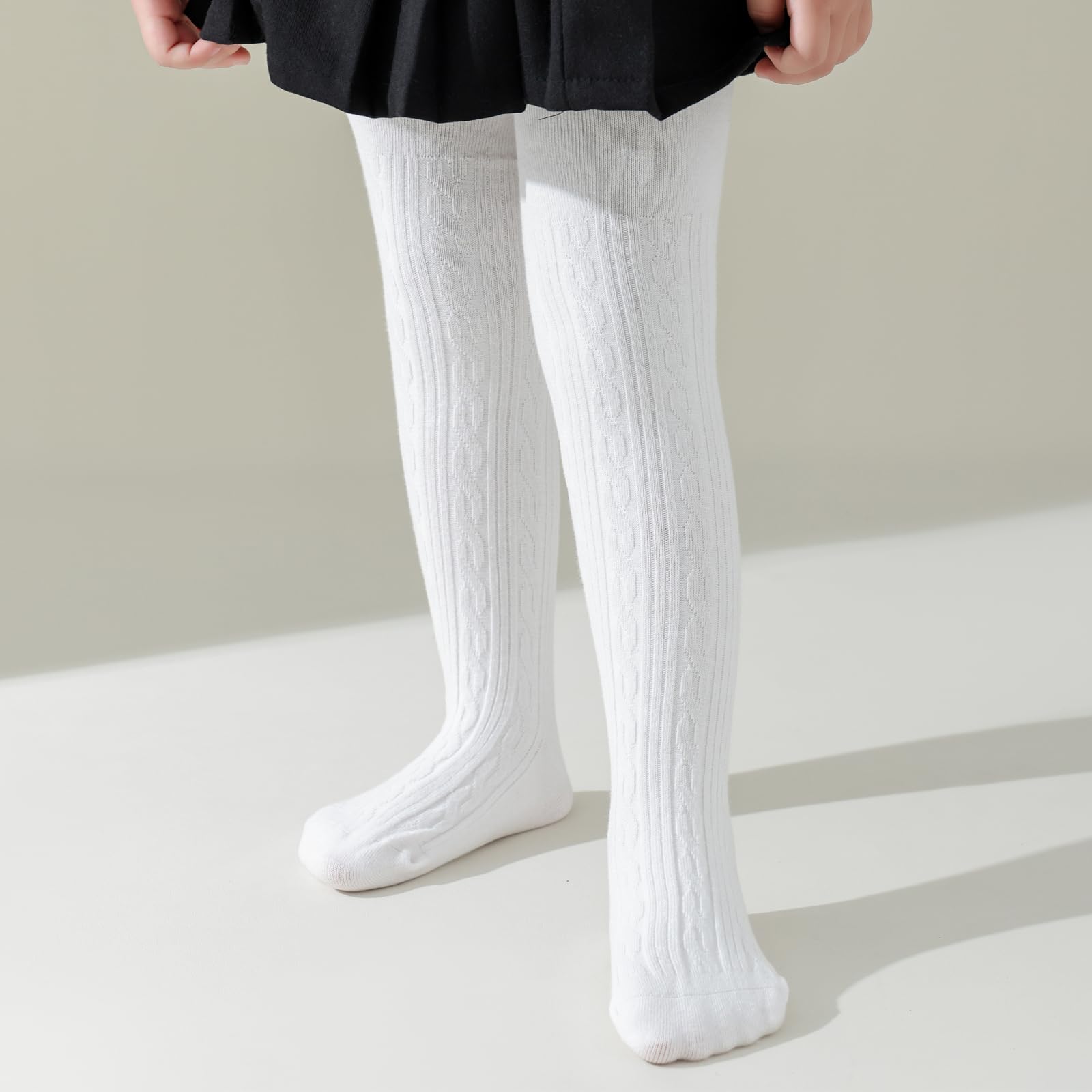 Baby Girl Cable Knit Leggings - Soft Cotton Toddler Tights, Seamless Winter Stockings (3/4/5 Pack) - Warm & Comfortable for Playtime, Daycare & Cold Weather Outfits