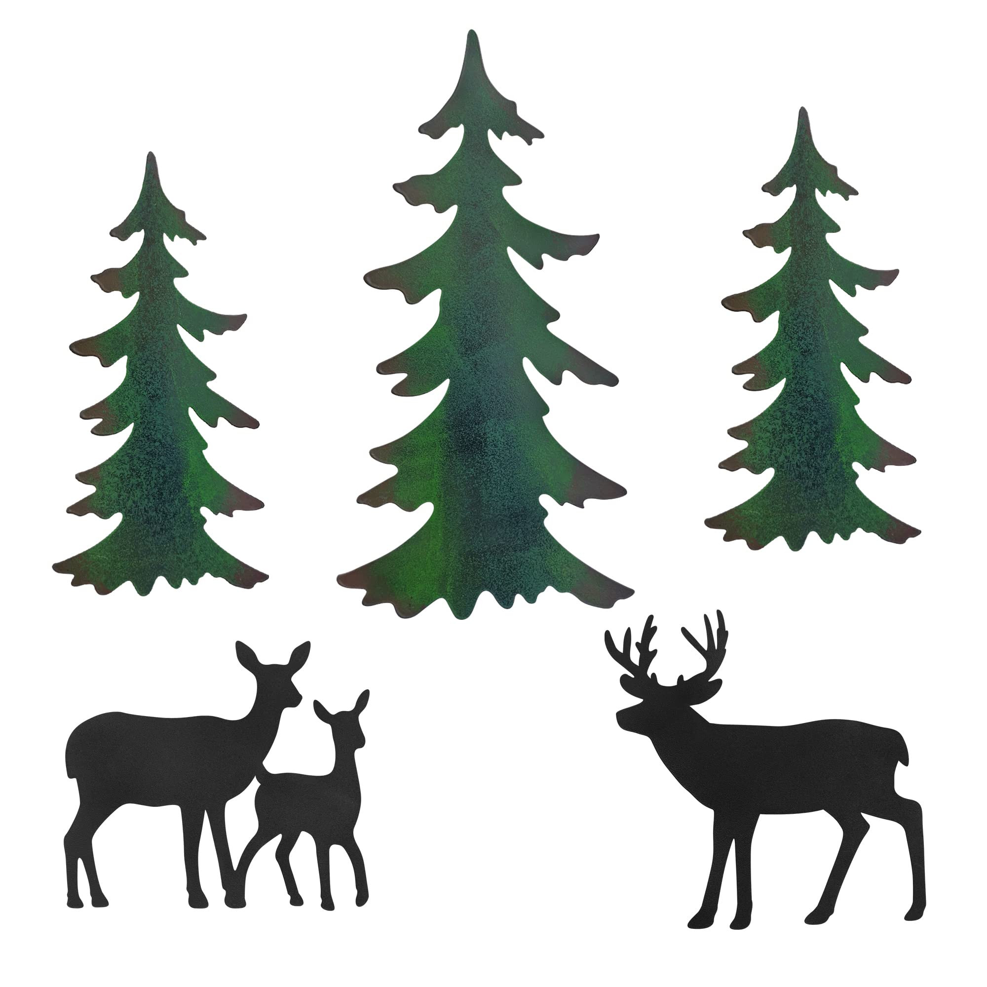 Limygus 5-Piece Antique Metal Wall Art Set - Deer & Pine Forest Decor for Home, Bedroom, Office, Outdoor | Rustic Wall Hangings for Cabin, Lodge, Living Room Decor