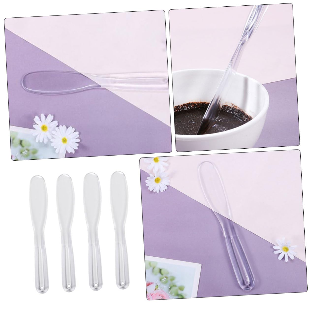 4pcs Transparent Spatulas for DIY Facial Mask & Skin Care - Mixing Spoons for Creams, Clay Masks, Essential Oils - Perfect for Home Spa, Beauty Salon & Cosmetic Application