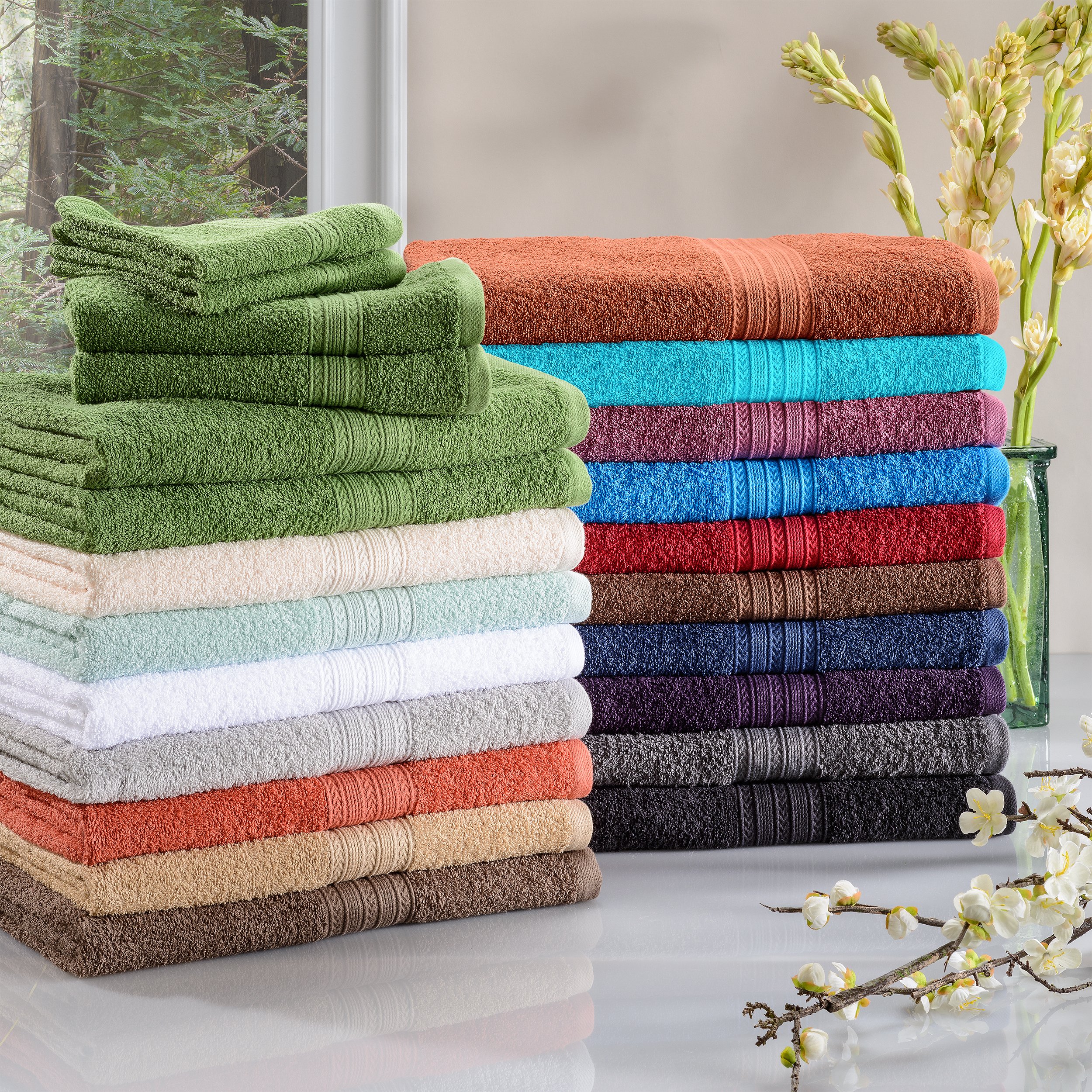 Premium 12-Piece Organic Cotton Towel Set - Ultra Absorbent & Quick Dry Bath, Hand & Face Towels for Home, Dorm, Apartment | Soft Eco-Friendly Bathroom Essentials in Brown | Perfect for Spa Days, Guest Bathrooms & Luxury Hotel-Style Experience