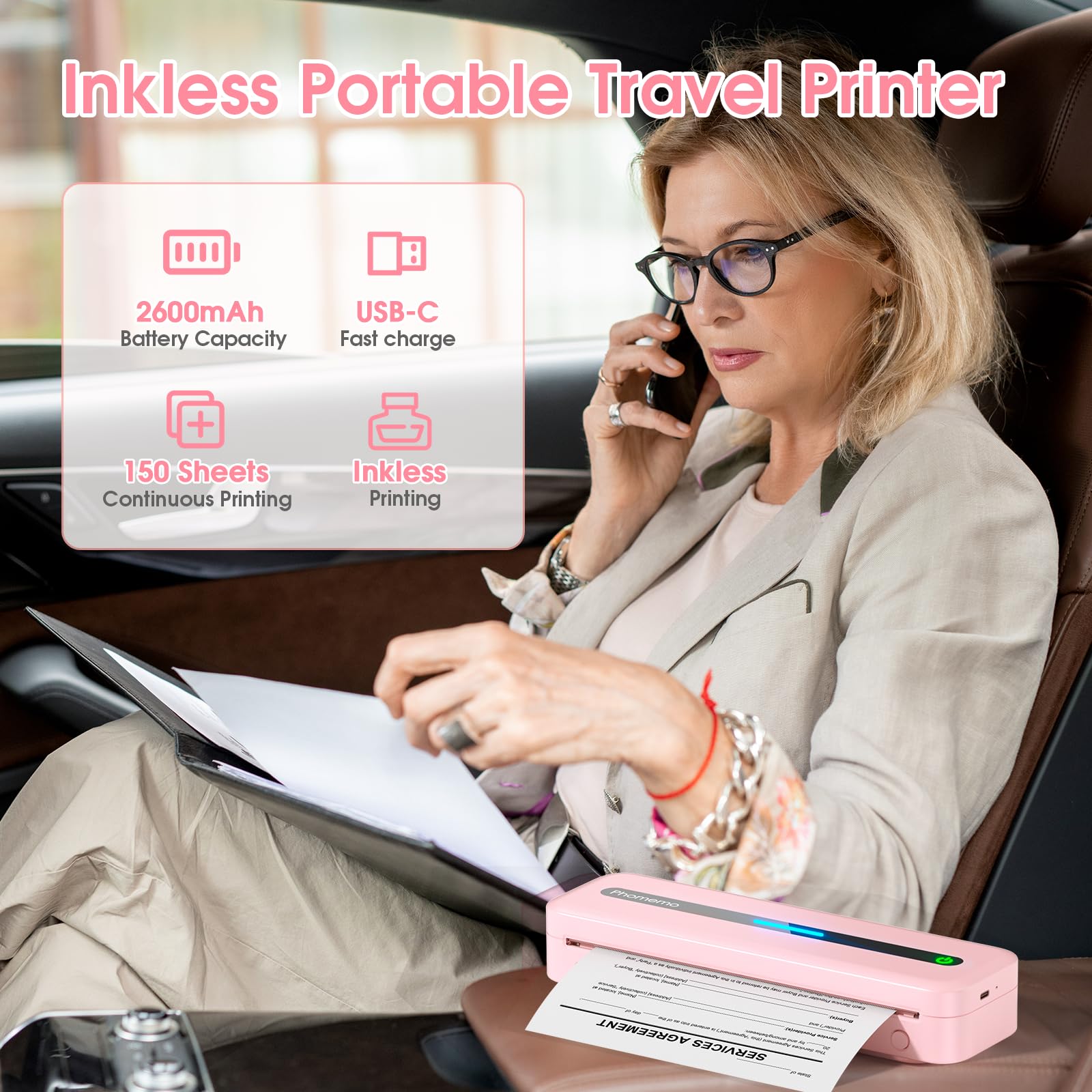 Phomemo M832 Wireless Bluetooth Thermal Printer - Portable Inkless Printer for Phone & Laptop, Supports 8.5x11/A4/4.33/3.15/2.08 Inch Thermal Paper - Compact Travel Printer for Office, Home & School with Carrying Case - Perfect for On-the-Go Printing, Receipts, Labels & Notes