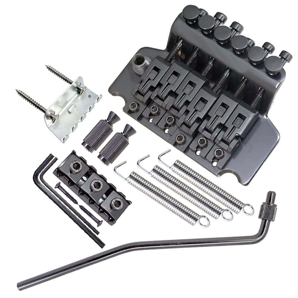 Electric Guitar Bridge Saddle & Tremolo System - 6 String Double Roll Tailpiece Replacement with Zinc Alloy Construction (Black) - Perfect for Guitar Upgrades, Repairs & Professional Performances