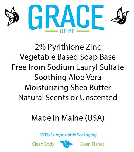 Grace of Me 2% Pyrithione Zinc Shampoo Bar with Shea Butter - 4oz Sweet Vanilla & Cinnamon Scent - Dandruff Control & Scalp Care for Men & Women - Perfect for Travel, Gym & Daily Hair Wash Routine