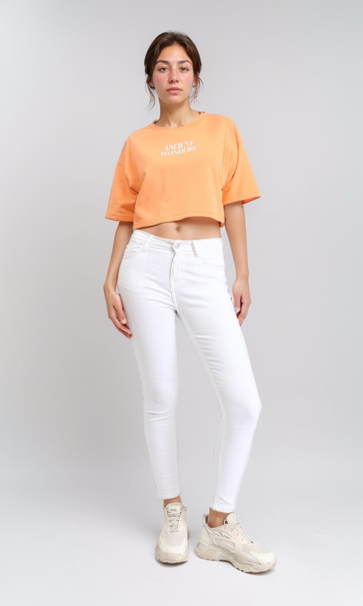 Ancient Wonders Printed Short Sleeve T-Shirt - Light Orange | Vintage Graphic Tee for Men & Women | Casual Wear, Street Style, Travel Outfit