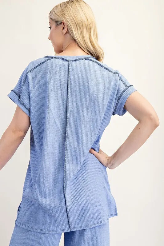Celeste Plus Size Relaxed Fit Textured Short Sleeve Blouse - Comfortable Casual Top for Women, Perfect for Work, Weekend Outings & Summer Wear