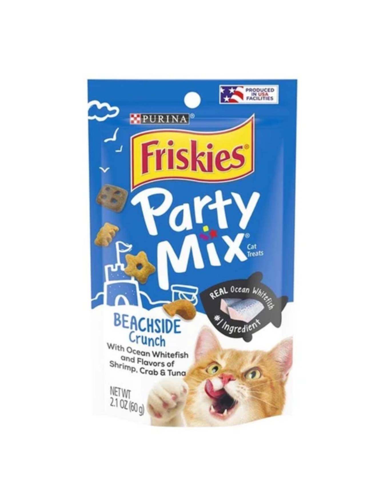 Friskies Party Mix Beachside Crunch Cat Treats 60g - Delicious Crunchy Snacks for Cats - Perfect for Training, Rewards & Playtime at Home or Travel