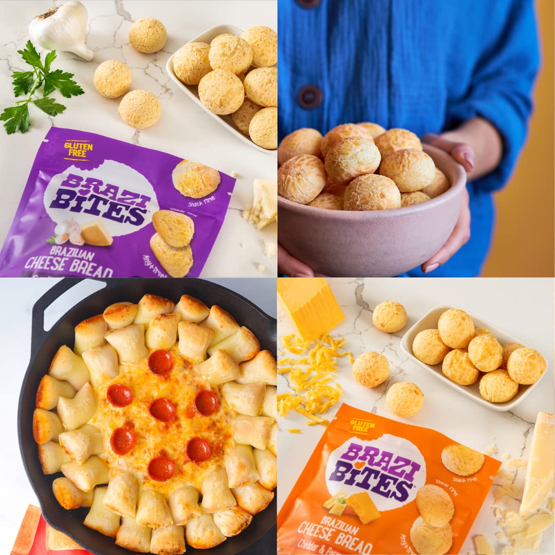 Brazi Bites Variety Pack - Gluten Free Brazilian Cheese Bread & Pizza Bites | Healthy Frozen Snacks for Kids & Adults | Grain-Free, Soy-Free, No Artificial Ingredients | Perfect for Parties, School Lunches & Quick Snacks (12-Pack)