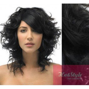 20 Inch (50cm) Clip-In Curly Human Remy Hair Extensions - Black | Natural Look for Daily Wear & Special Occasions