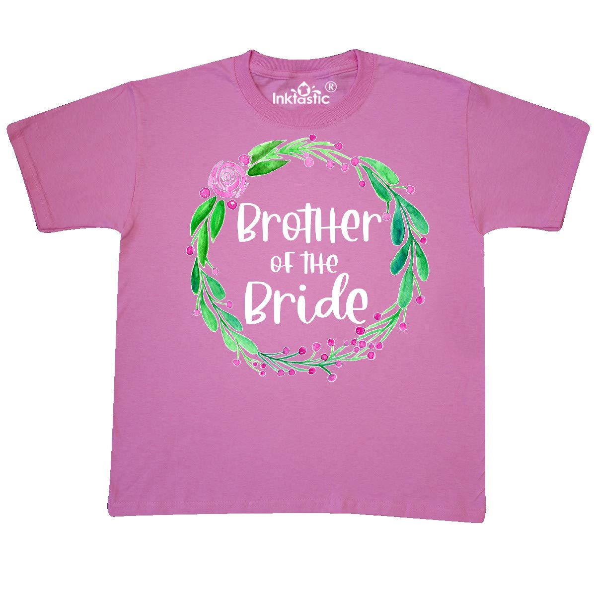 Inktastic Brother of The Bride Rose Wreath Youth T-Shirt - Cute Floral Graphic Tee for Weddings, Family Events & Casual Wear - Soft Cotton Boys' Shirt for Special Occasions