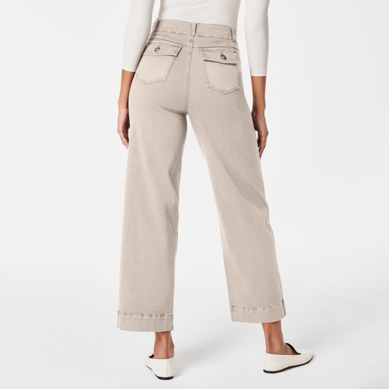 Women's Stretch Twill Cropped Wide Leg Pants - Casual Straight Leg Chino Trousers with Baggy Ankle Design | Perfect for Work, Weekend Outfits & Denim Fashion