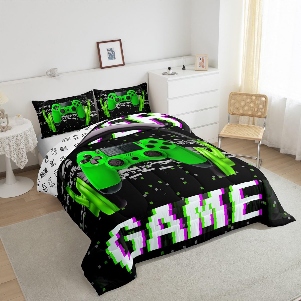 Erosebridal Boys Twin Gaming Comforter Set - Green Video Game Themed Bedding for Toddler & Kids - Perfect for Gamer Bedrooms, Sleepovers & Teen Boys Room Decor