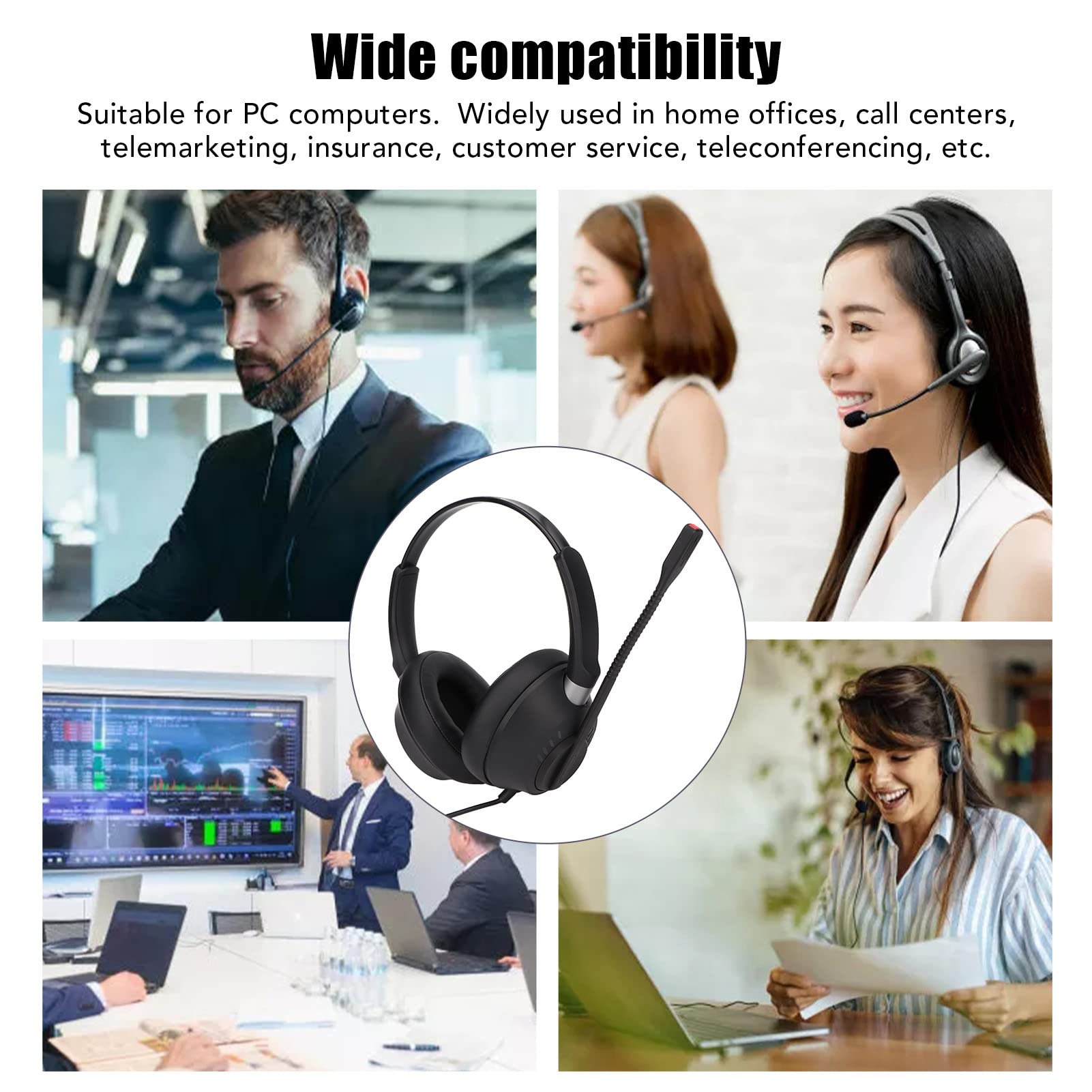 HXLAB Binaural Noise Cancelling Headset with USB Sound Card - Adjustable Comfort Wired Headphones for Office, Telephone, Counseling & Insurance Professionals - Perfect for Call Centers, Remote Work & Customer Service