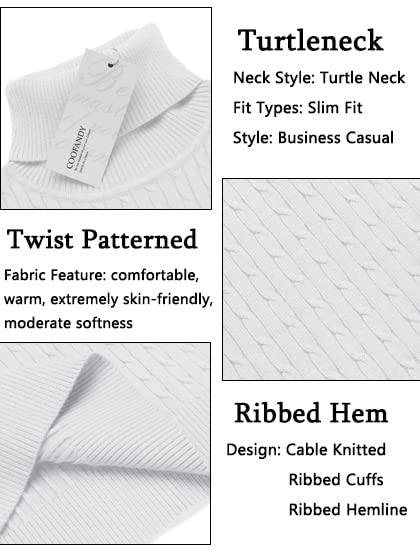 COOFANDY Men's Slim Fit Turtleneck Sweater - Casual Twist Pattern Knit Pullover for Winter | Warm & Stylish Crewneck Jumper for Office, Date Night & Holiday Outfits