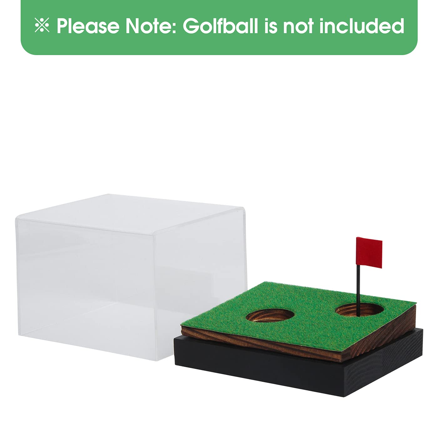 J JACKCUBE DESIGN Clear Acrylic Golf Ball Display Case with Wood Base - Dustproof Transparent Memorabilia Holder for Collectible Golf Balls - Perfect for Home Decor, Office Display & Sports Memorabilia Collection
