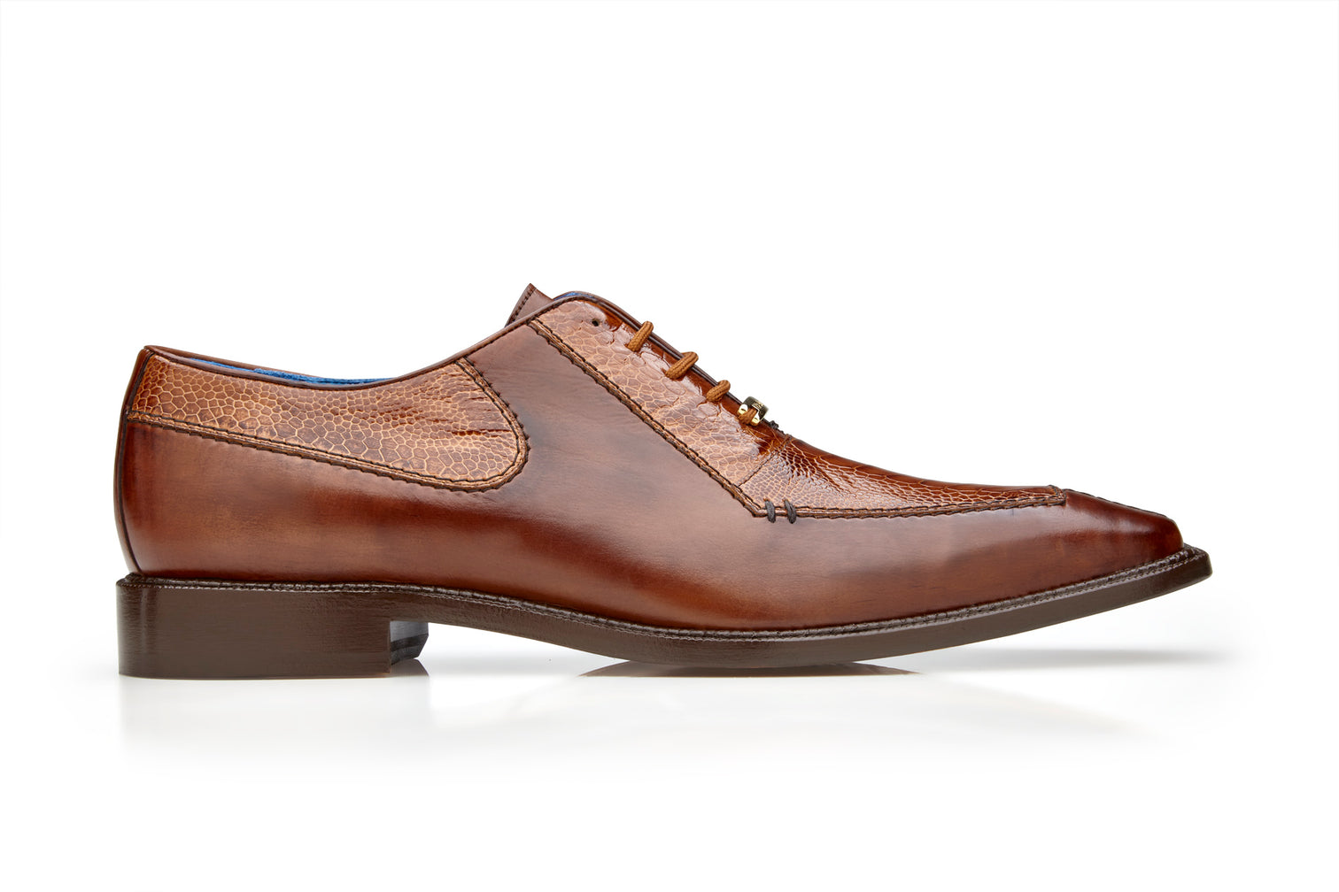 Belvedere Biagio Genuine Ostrich Leather & Italian Calfskin Dress Shoes - Antique Peanut Brown Size B13 | Premium Men's Formal Footwear for Business & Special Occasions
