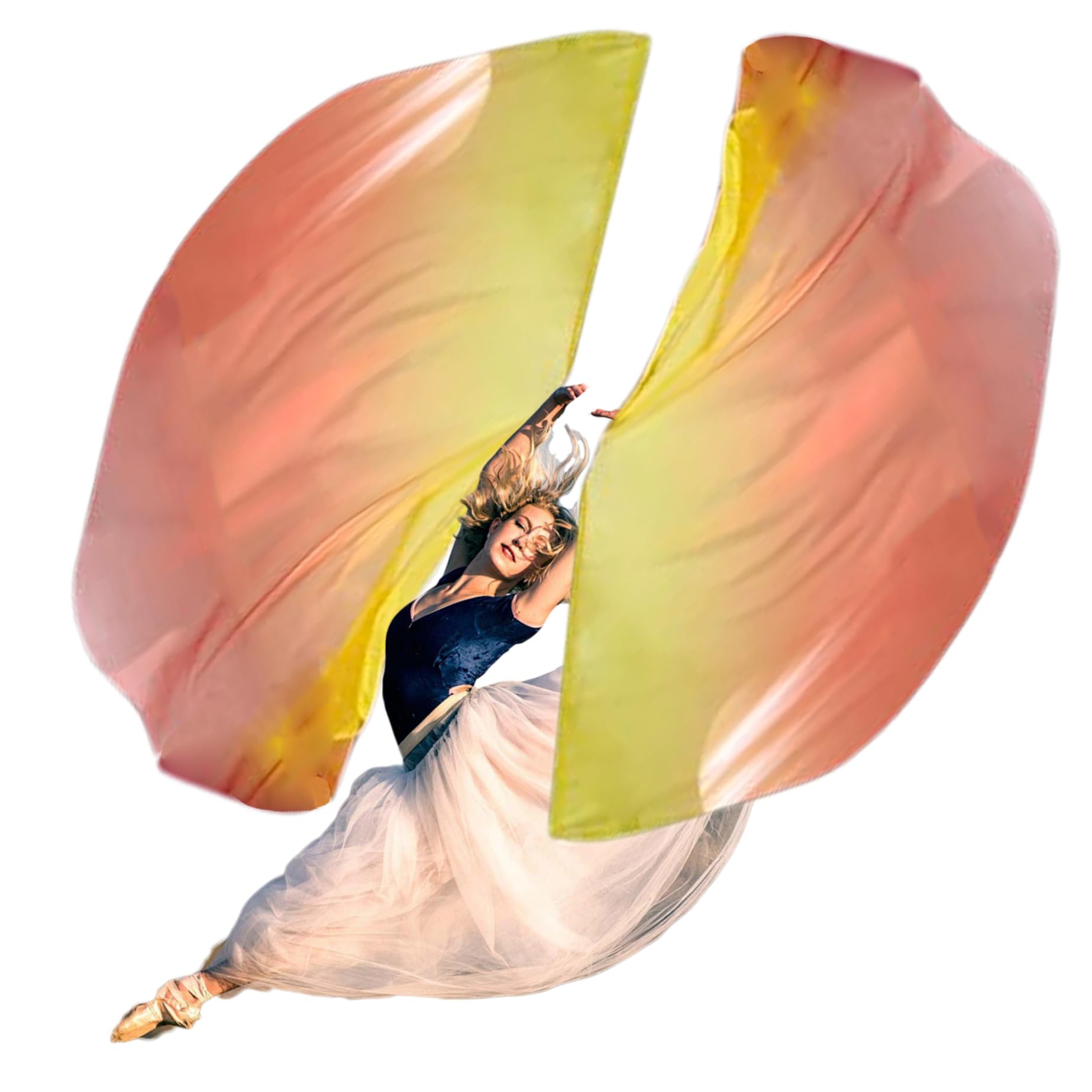 2PCS 55x75 Inch Semicircle Worship Dance Flags with Scalable Rod, Yellow & Red Gradient Praise Flags for Church Performances, Practice, and Worship Events