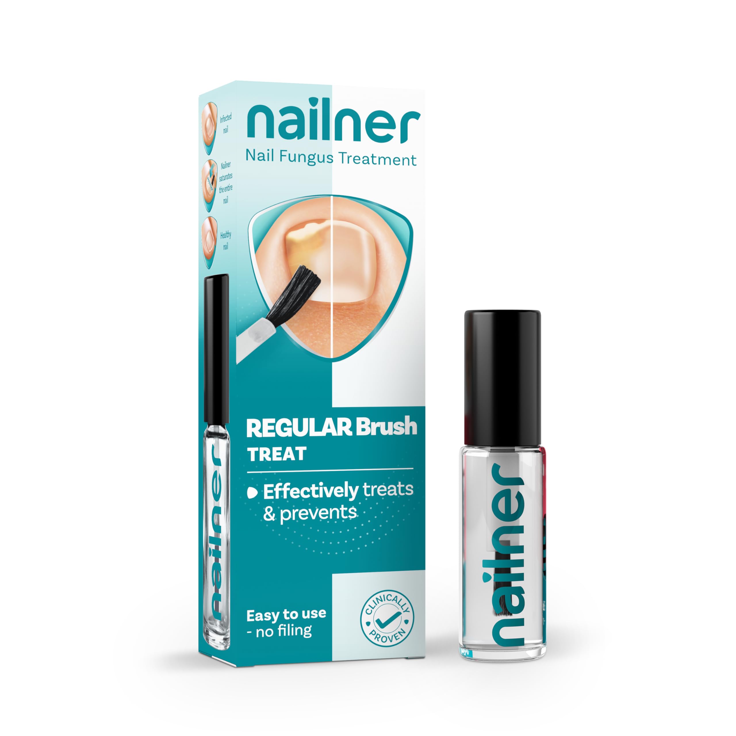 Nailner Fungal Nail Treatment Brush 5ml - Clinically Proven Antifungal Solution for Toenails & Fingernails - Prevents & Treats Nail Fungus Infections - 300 Uses - Ideal for Athletes, Swimmers & Salon Professionals