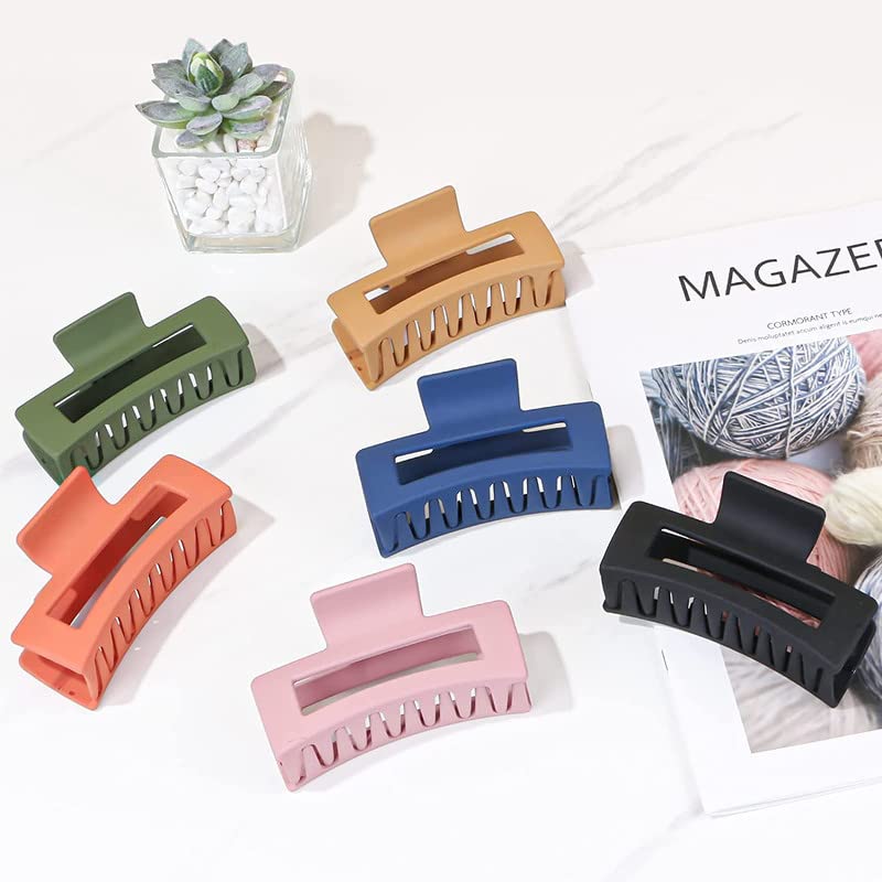 BELICIA Hair Claw Clips for Women - 6 Pack Large Square Hair Clips (4.1 Inch) - Non-Slip Matte Finish Jaw Clips for Thick Hair - Perfect for Ponytails, Buns & Updos