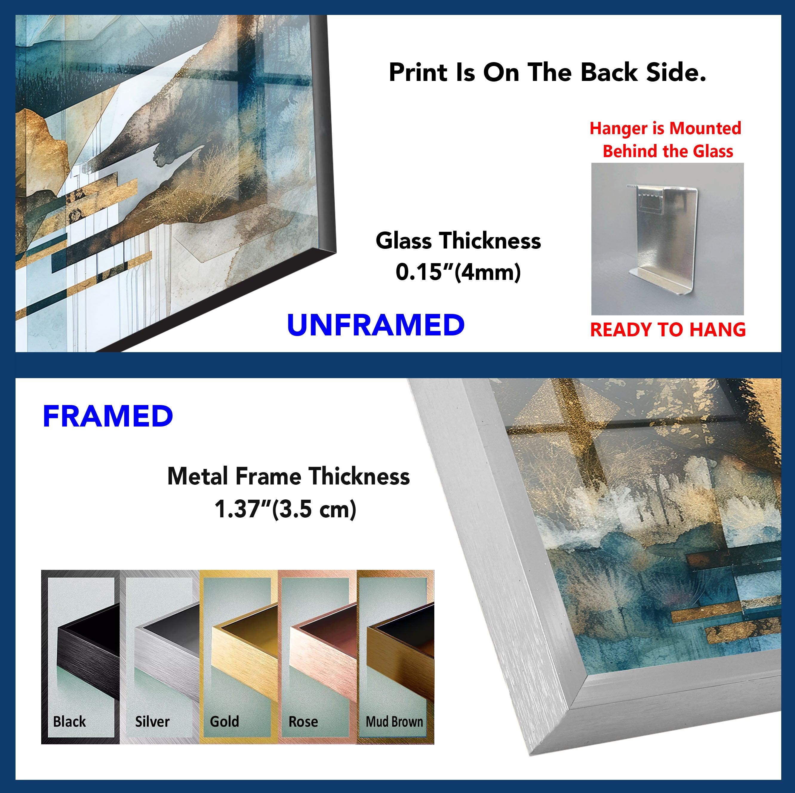 Abstract Golden Sun Glass Wall Art - Geometric Mountain & Nature Landscape Decor for Living Room, Bedroom, Office - Modern Home & Office Decoration
