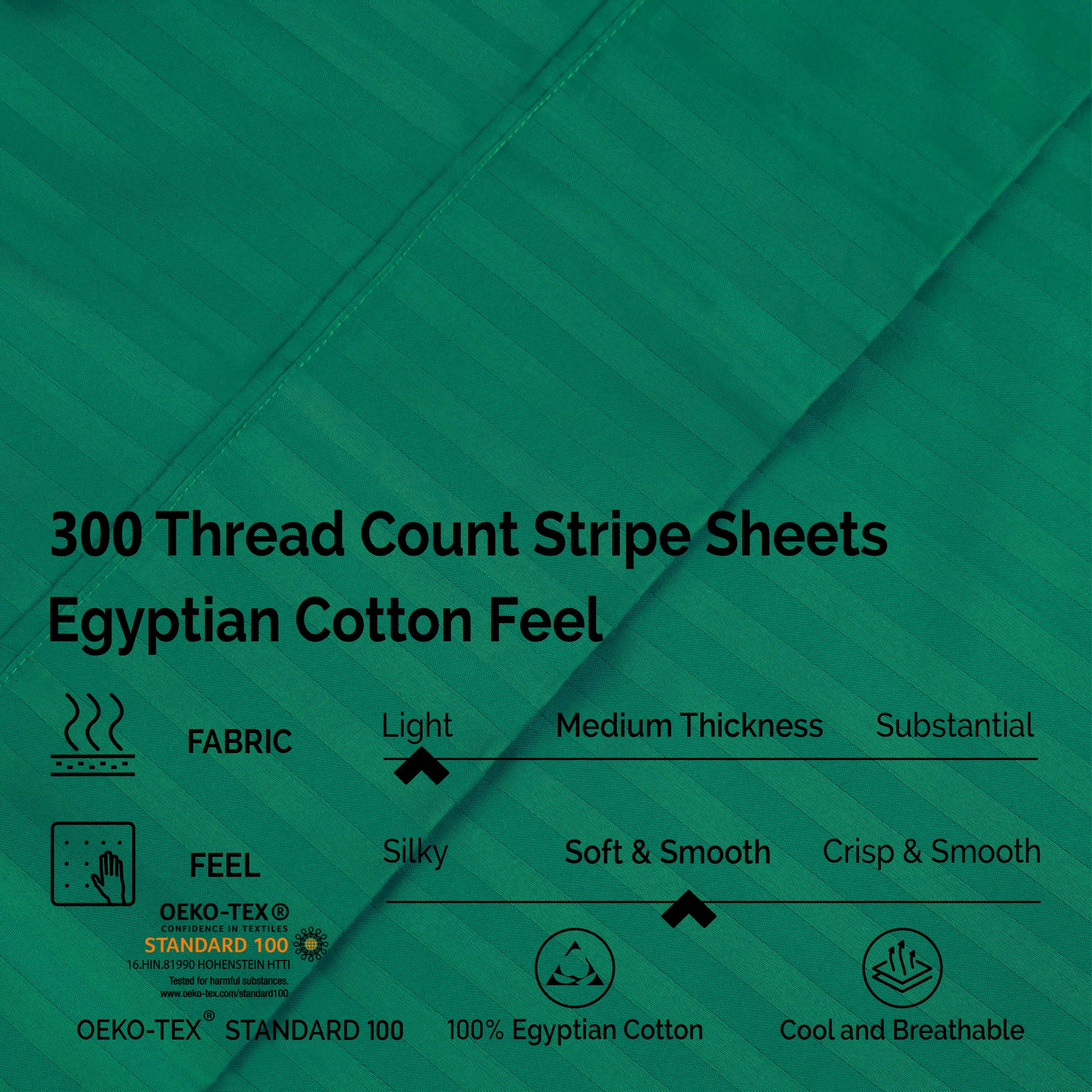 Premium 300 Thread Count Egyptian Cotton Sheet Set - Deep Pocket, Striped Design for Ultimate Comfort & Luxury - Perfect for Master Bedrooms, Guest Rooms & Hotels