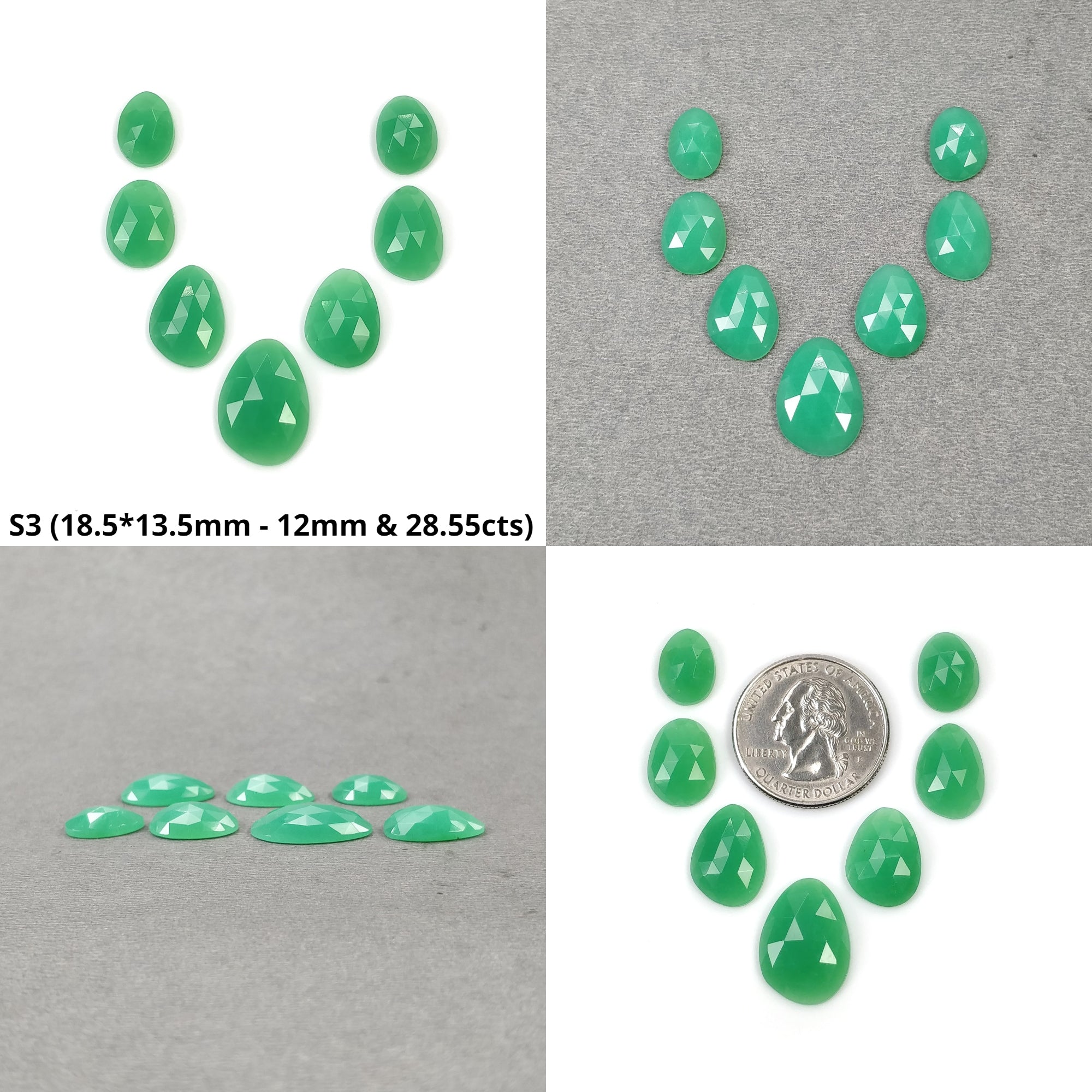 Natural Untreated Green Chrysoprase Gemstone Rose Cut - 3pc & 7pc Sets of Uneven Shaped Stones for Jewelry Making, Healing Crystals & Spiritual Gifts