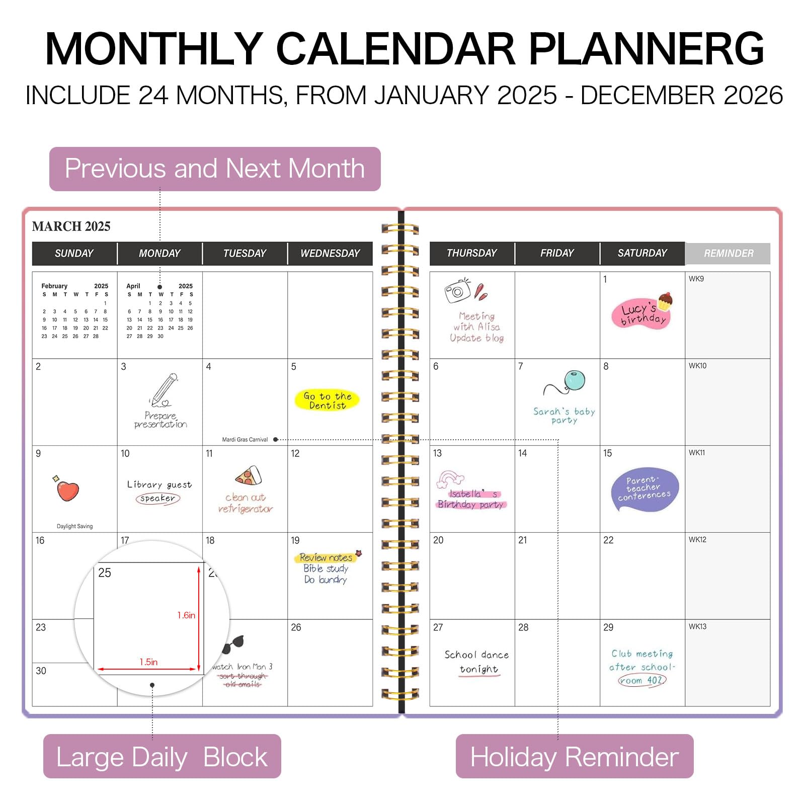 2025-2026 Monthly Planner | 24-Month Calendar (Jan 2025 - Dec 2026) | 7.4