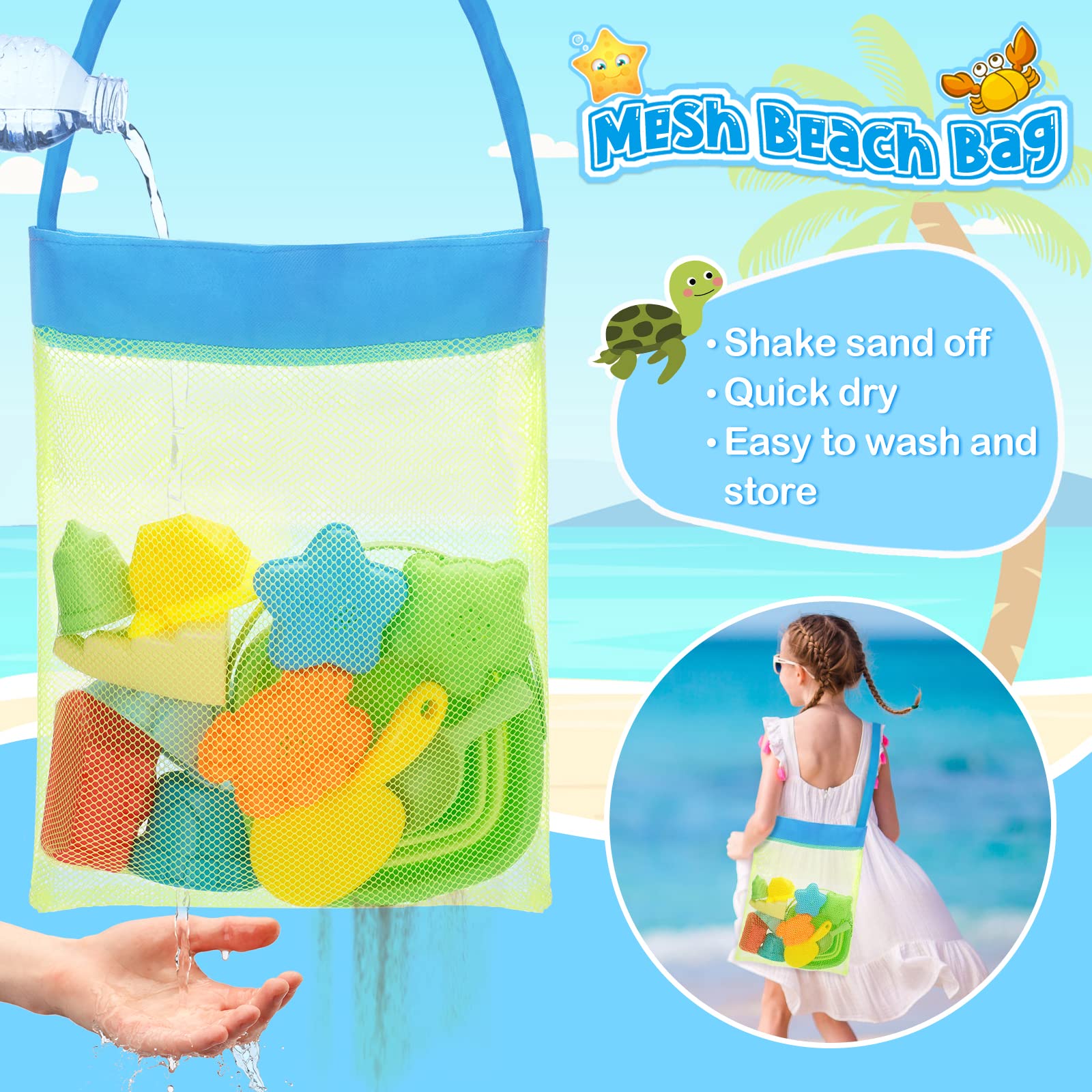 **Best Beach Toys Sand Play Set for Kids - Collapsible Bucket, Shovels, Molds & Mesh Bag - Perfect for Beach, Sandbox & Outdoor Play (Medium Size) - Fun Summer Travel Toys for Toddlers & Children**