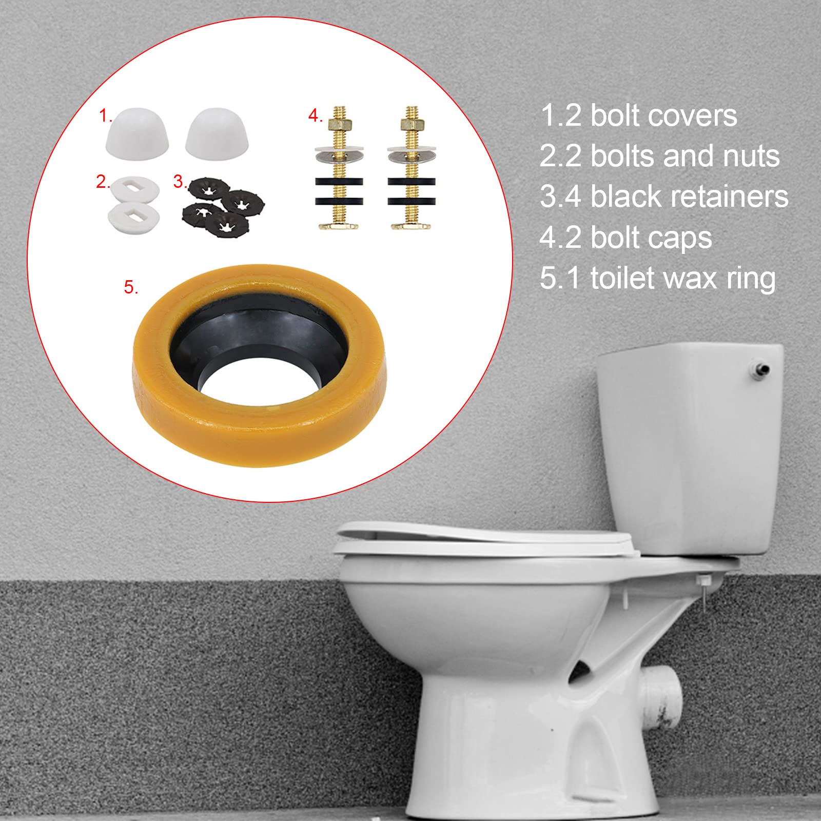 Thick Wax Ring Toilet Seal Kit with Brass Closet Bolts, PE Flange & Retainers - Waterproof, Odor-Proof Toilet Bowl Gasket for Secure Installation | Perfect for Bathroom Renovations & Plumbing Repairs