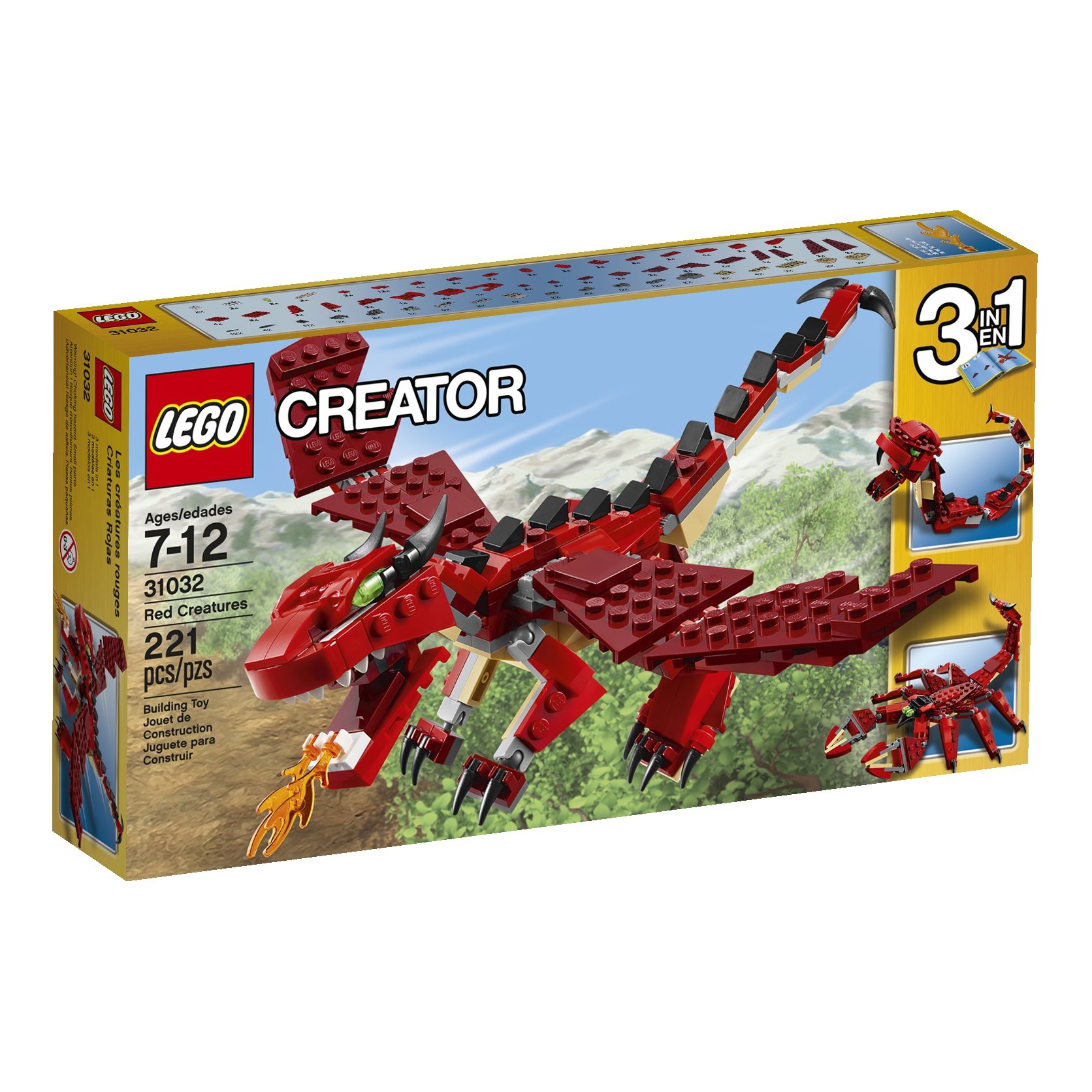 LEGO Creator Red Creatures Building Kit - 3-in-1 Dragon, Phoenix & Scorpion Model Set - Creative STEM Toys for Kids & Adults - Perfect for Birthday Gifts & Home Decoration