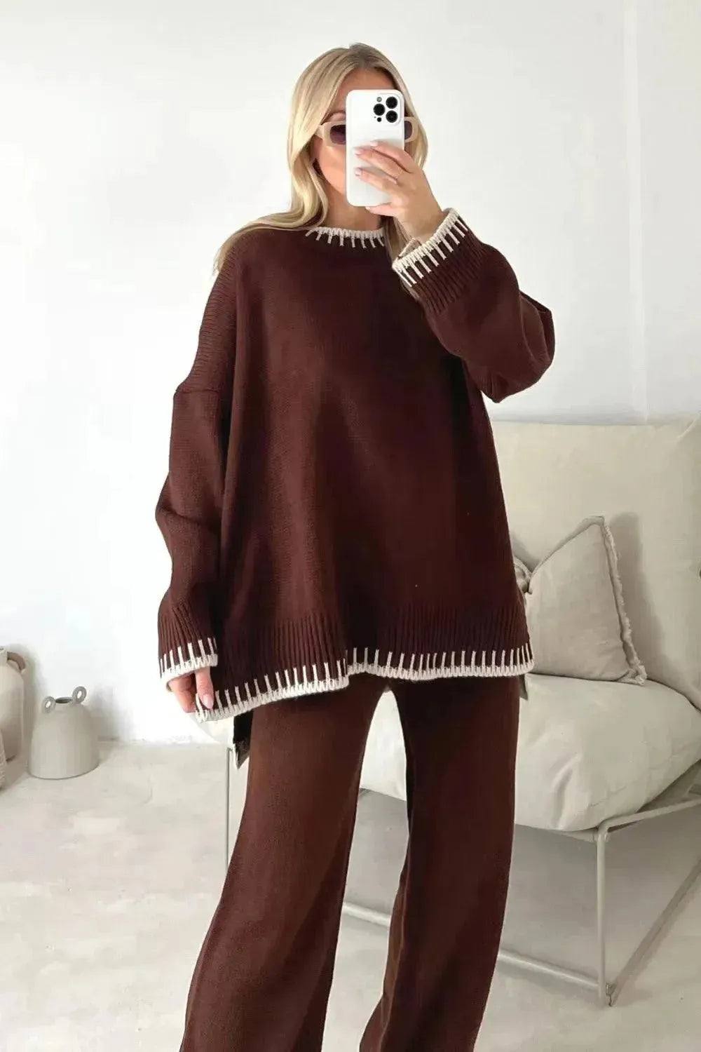 Cozy Women's Wool Lounge Two Piece Set - Soft & Warm Winter Outfit for Relaxing at Home or Casual Outings