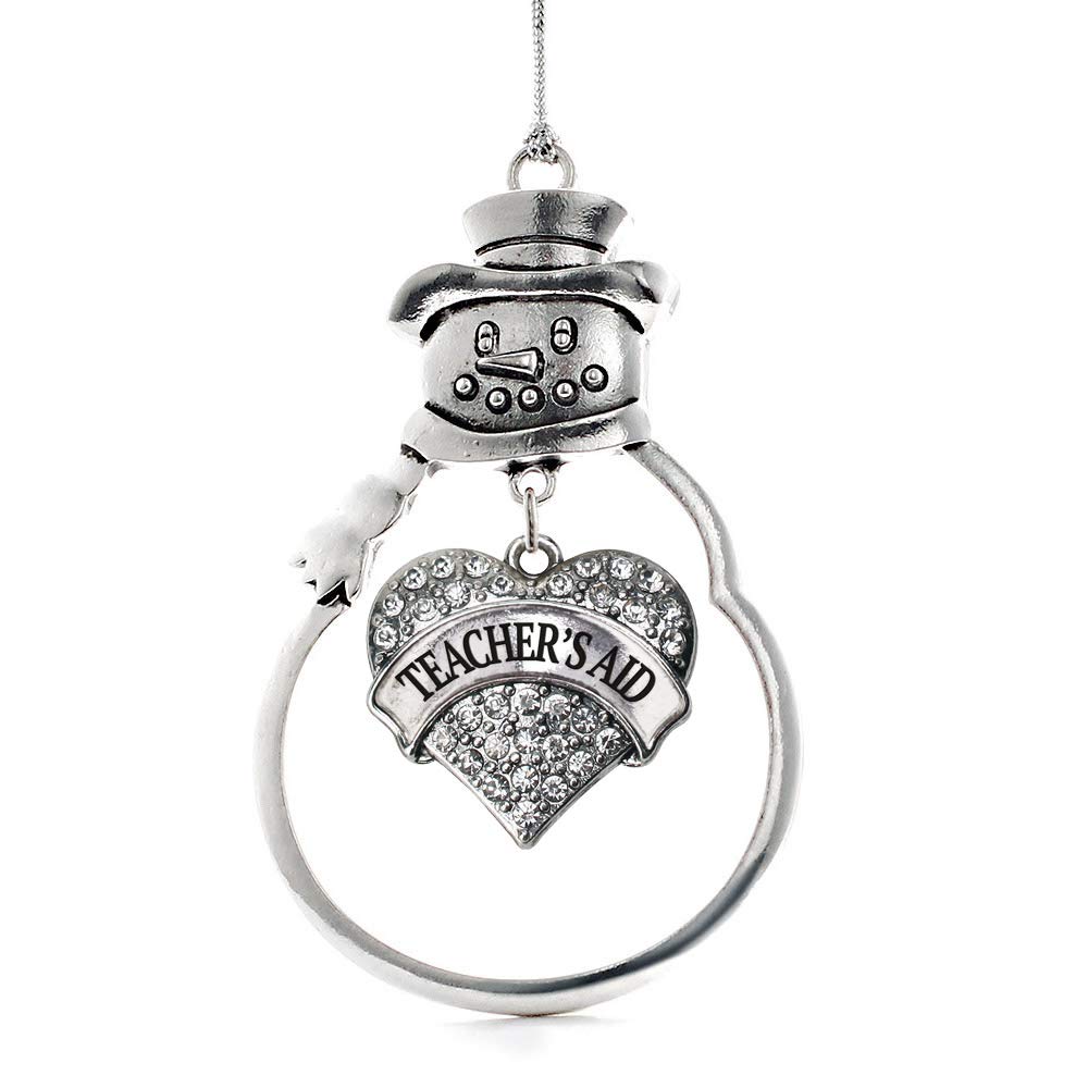 Inspired Silver Teacher's Gift - Sterling Silver Pave Heart Snowman Charm Ornament with Cubic Zirconia | Christmas Tree Decoration, Holiday Gift for Educators, Appreciation Present for Mentors