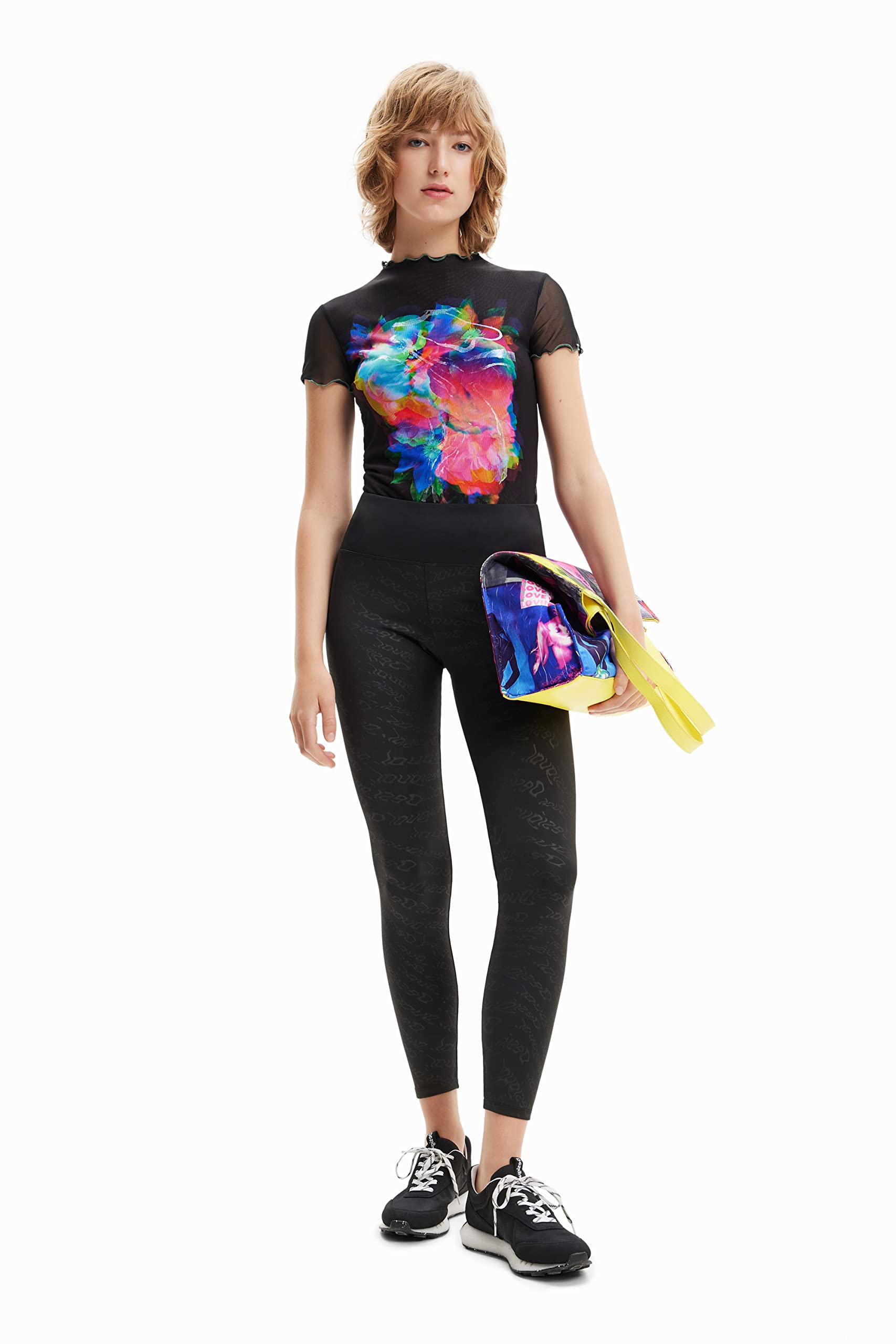 Desigual Women's Stretchy Knit Leggings - Comfortable High Waist Yoga Pants for Workout, Running & Casual Wear