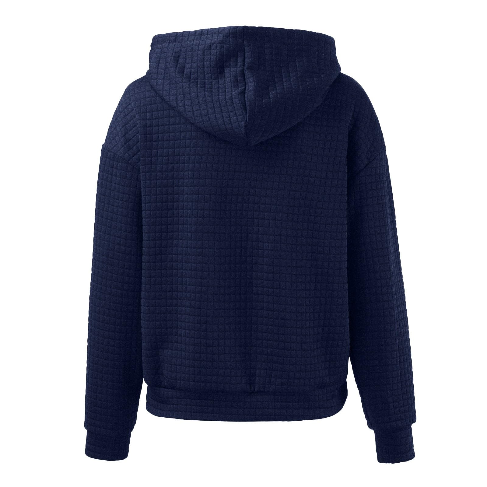 Trendy Women's Waffle Hooded Sweatshirt - Lightweight Long Sleeve Drawstring Pullover Blouse for Casual Wear & Loungewear | Perfect for Fall, Winter & Cozy Outfits