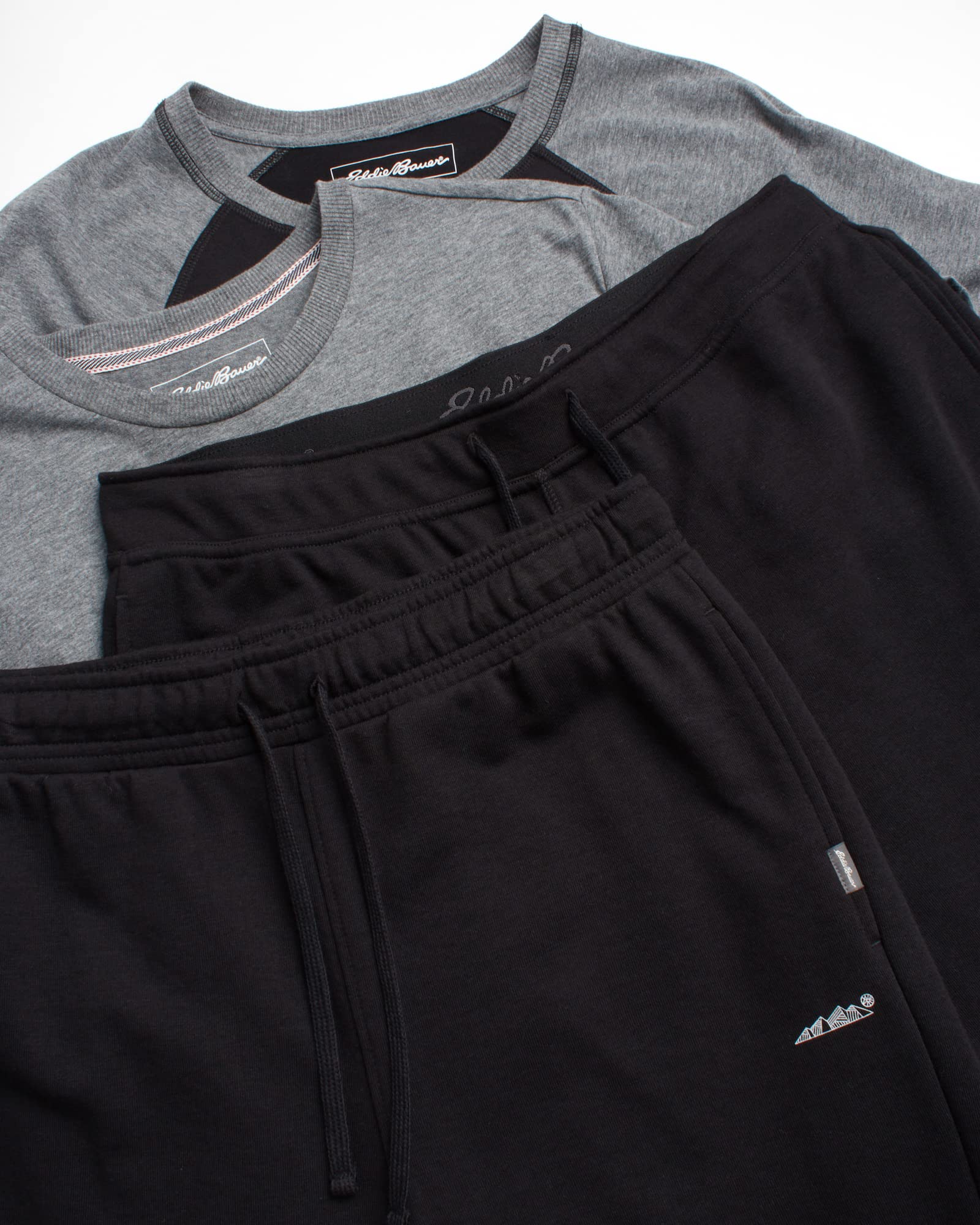 Eddie Bauer Men's 4-Piece Lightweight Pajama Set - Soft Sleepwear with Sweatpants, T-Shirt & Pajama Shorts (Sizes S-XXL) - Perfect for Lounging, Travel & Cozy Nights at Home