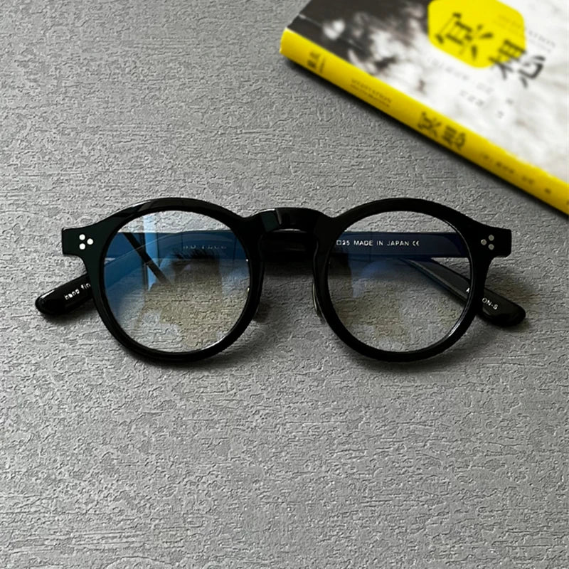 Stylish Unisex Black Acetate Round Full-Rim Eyeglasses Frame 5125 - Perfect for Reading, Work, and Everyday Fashion