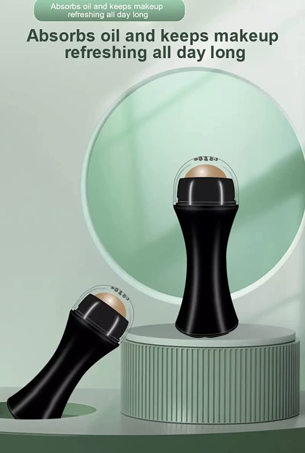 DHYANI Volcanic Stone Face Roller for Oily Skin - Reusable Oil Absorbing Facial Roller with Makeup Sponge | Black | Perfect for On-the-Go Oil Control & Makeup Touch-Ups