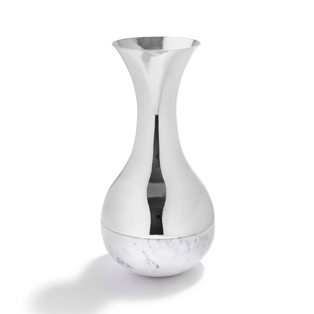Elegant Dual Vase Set - Marble & Silver Modern Home Decor - Perfect for Living Room, Dining Table, and Wedding Centerpieces